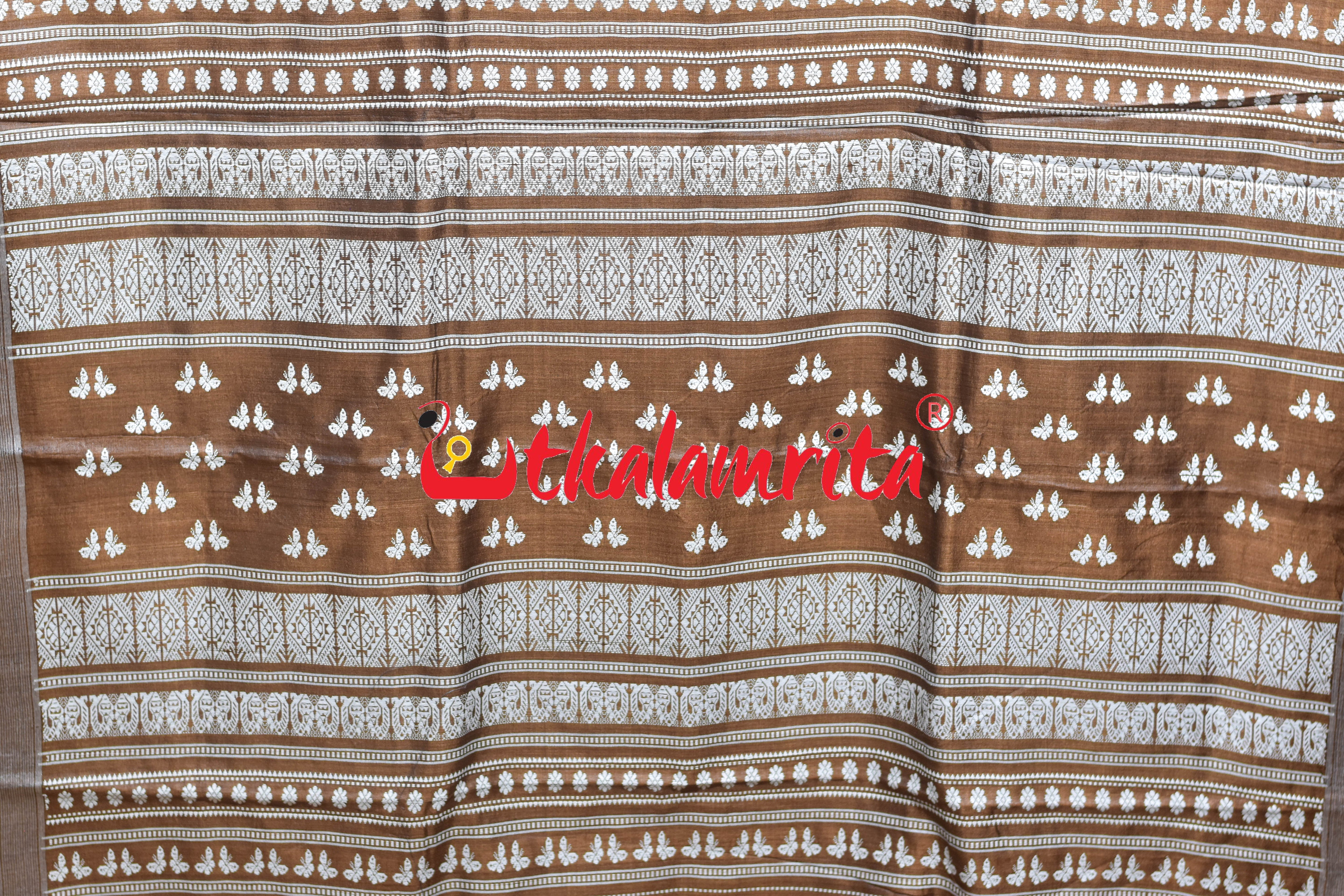 Rust Brown Body Butterfly Gopalpur Tussar Silk Saree