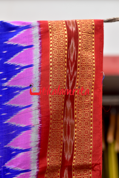 Blue Body Lotus Double Anchal Khandua Silk Saree