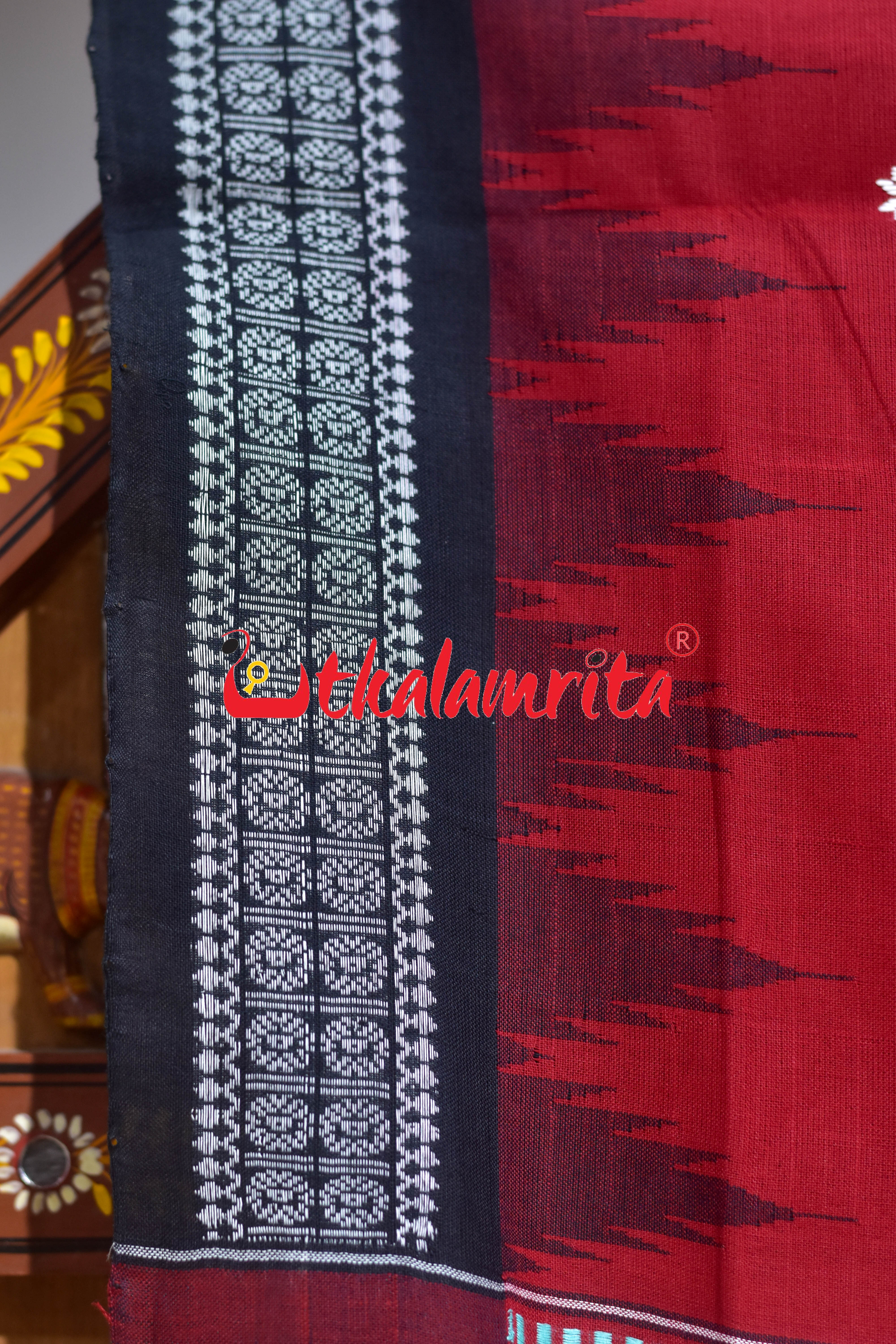 Red Black Border Ganjam Bomkai Cotton Saree
