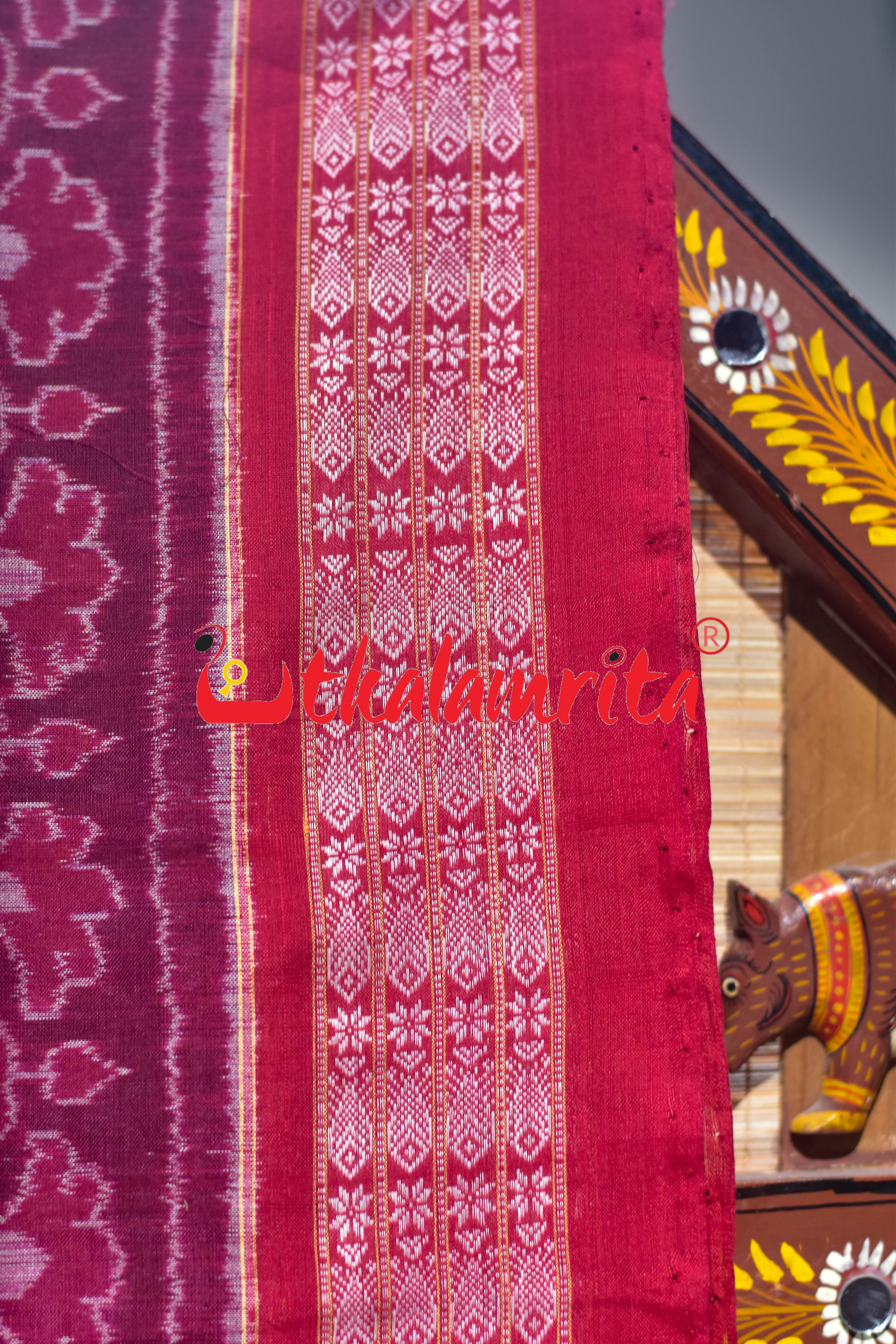 Maroon Red Tree of Life Sambalpuri Cotton Saree