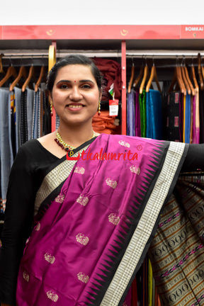 Magenta Black Boita Bomkai Silk Saree