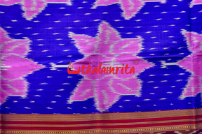 Blue Body Lotus Double Anchal Khandua Silk Saree