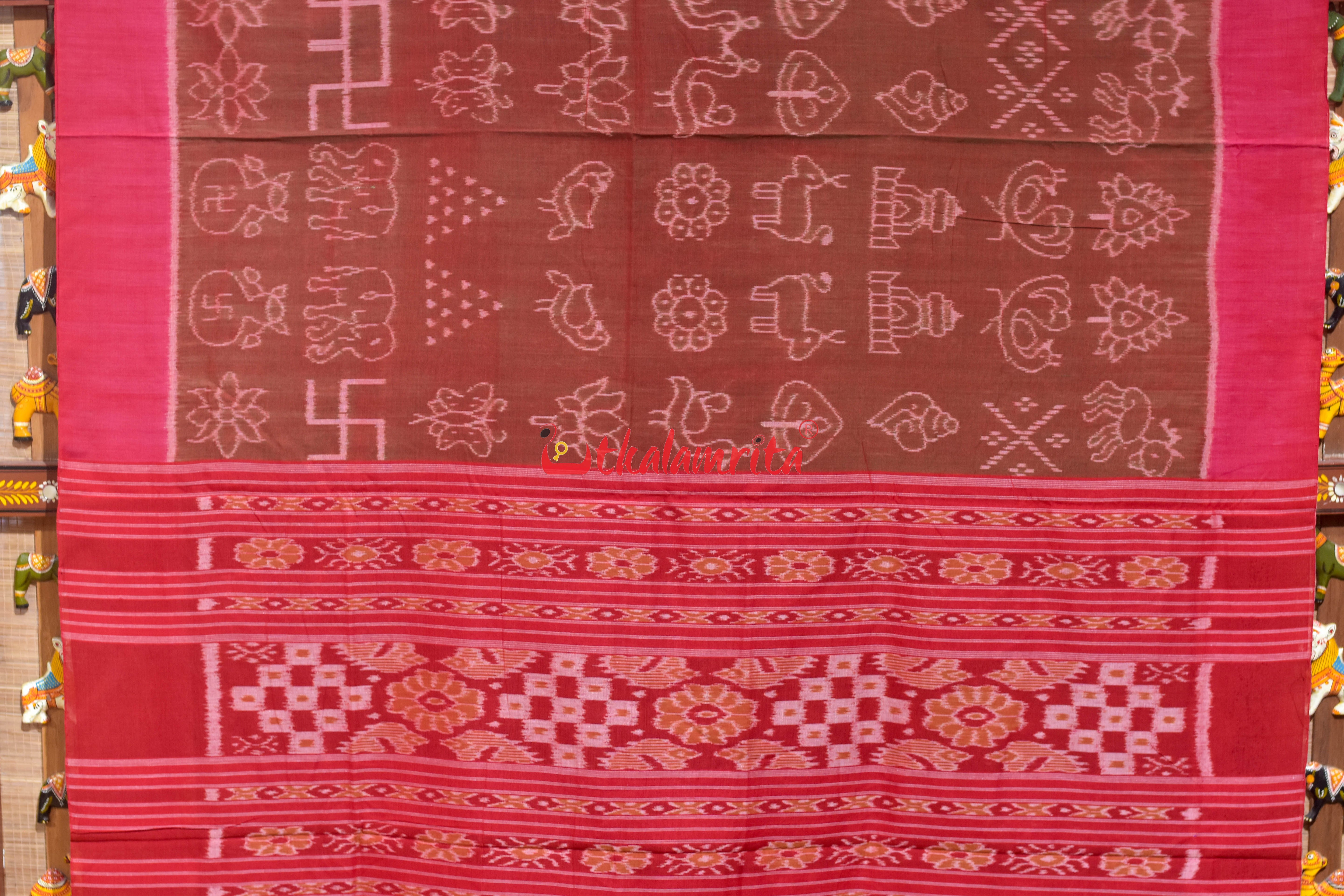 Plain Border Red Nabarangi Khandua Cotton Saree