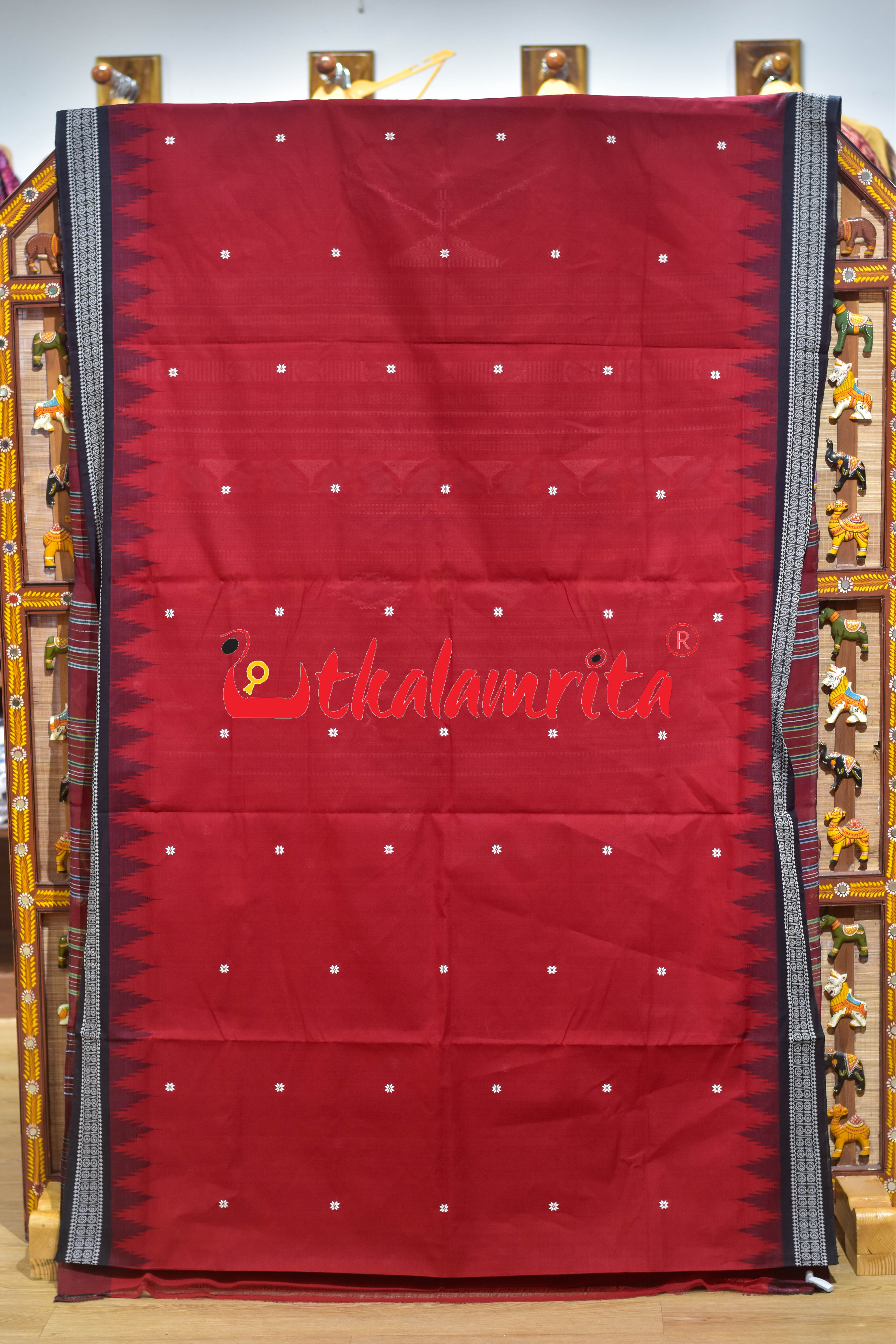 Red Black Border Ganjam Bomkai Cotton Saree