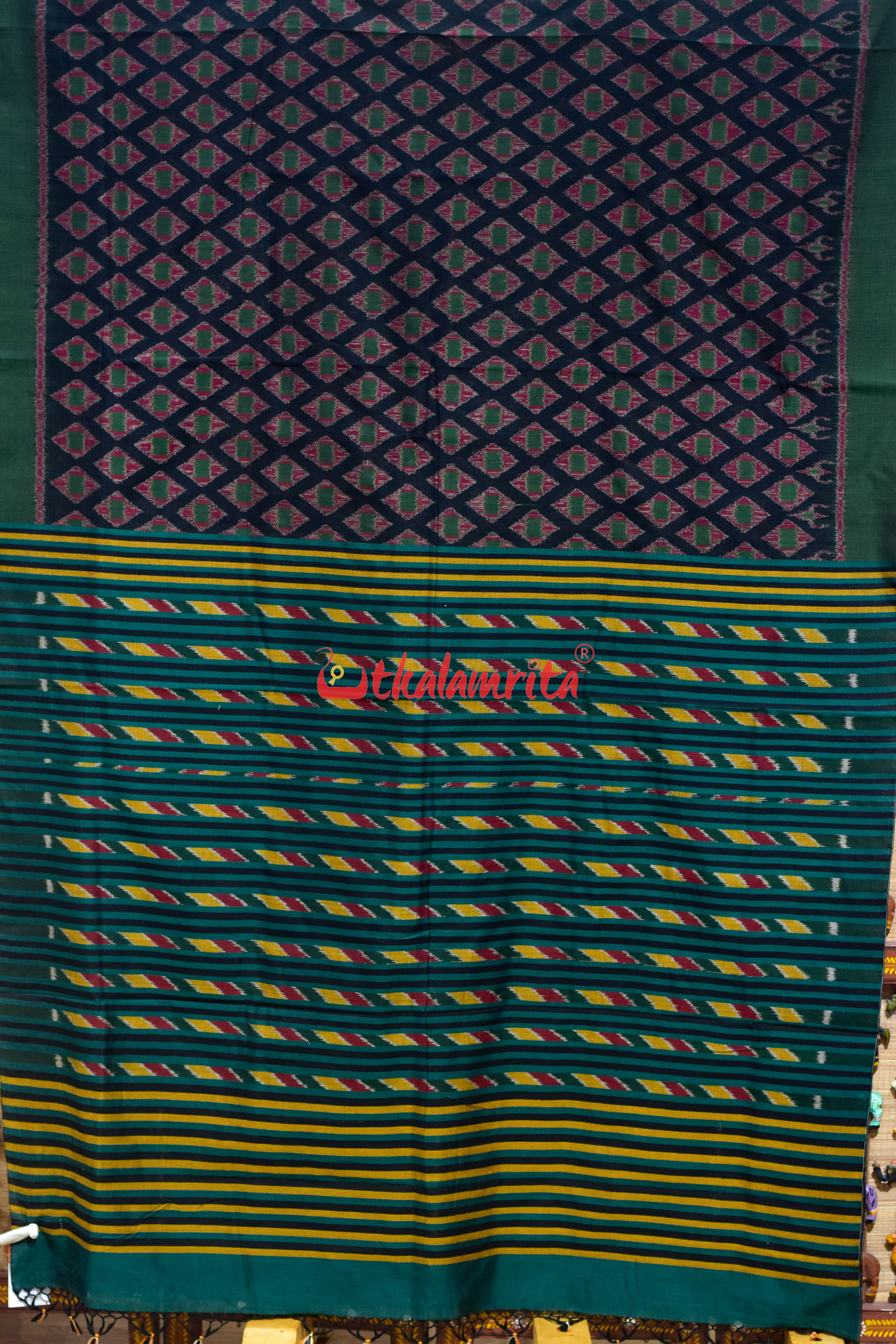 Black Green Thikiri Khandua Cotton Saree
