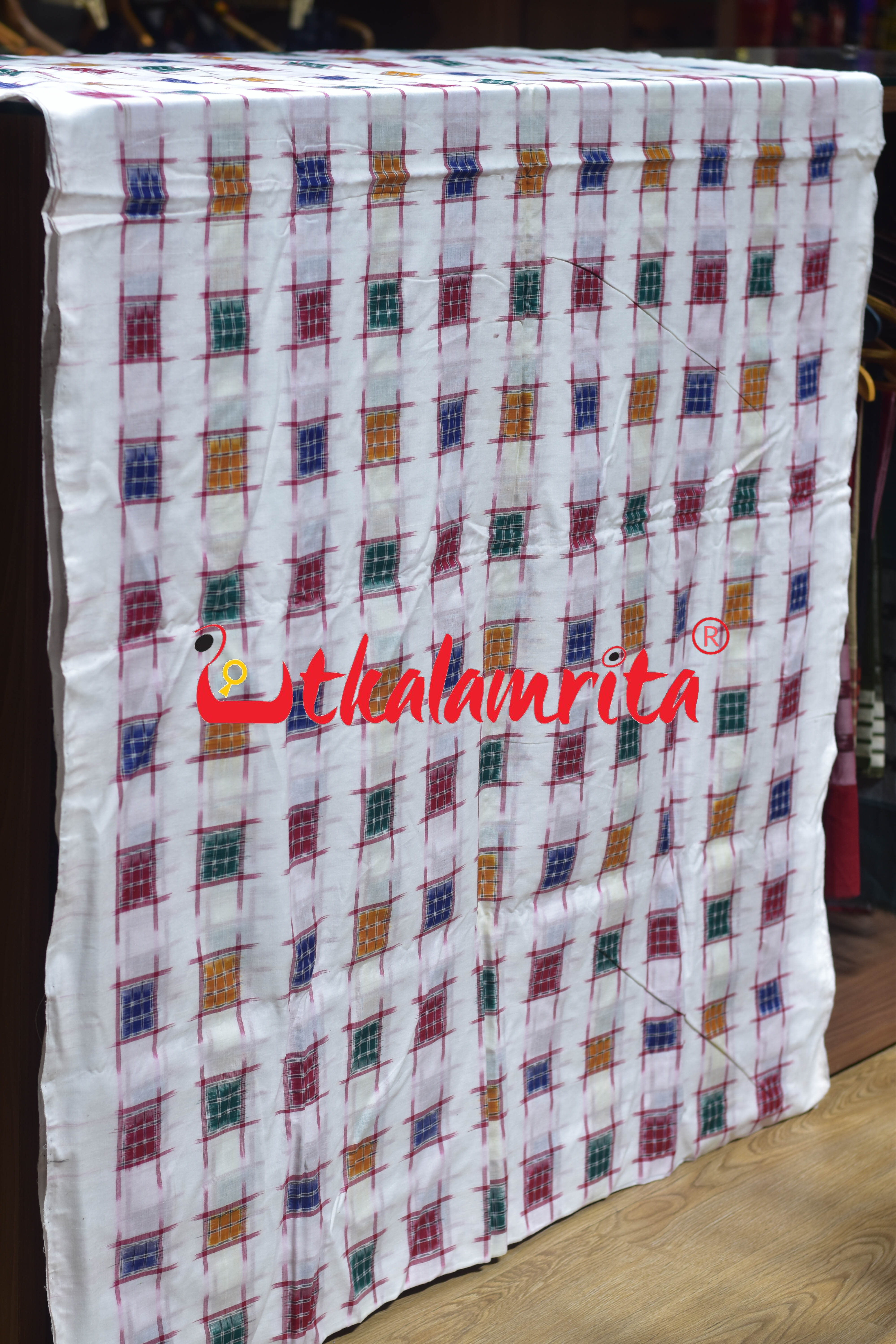 Plain White Small Aswini Sambalpuri Cotton (Fabric)