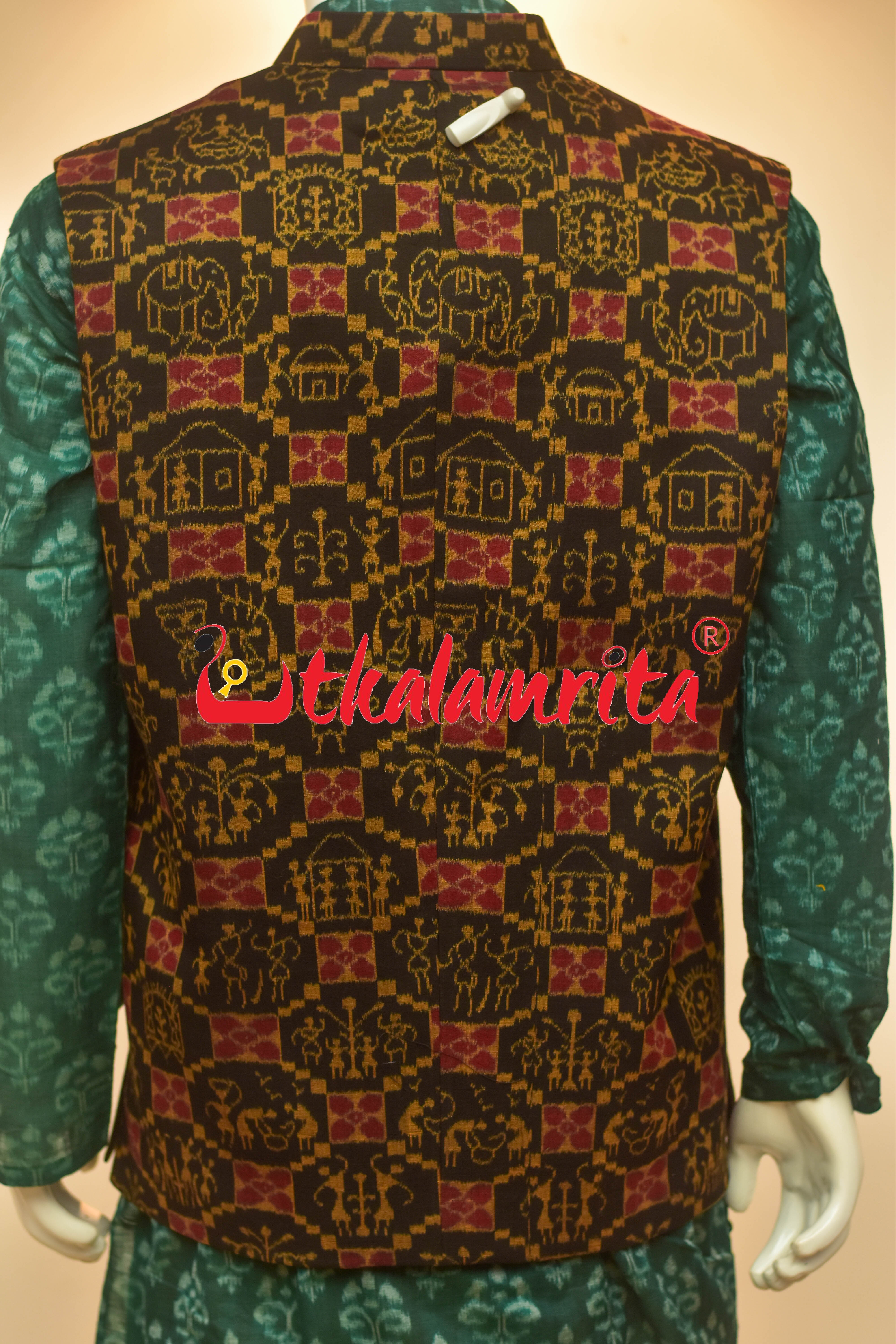 Black Mustard Tribal Theme Sambalpuri Cotton (Men's Jacket)