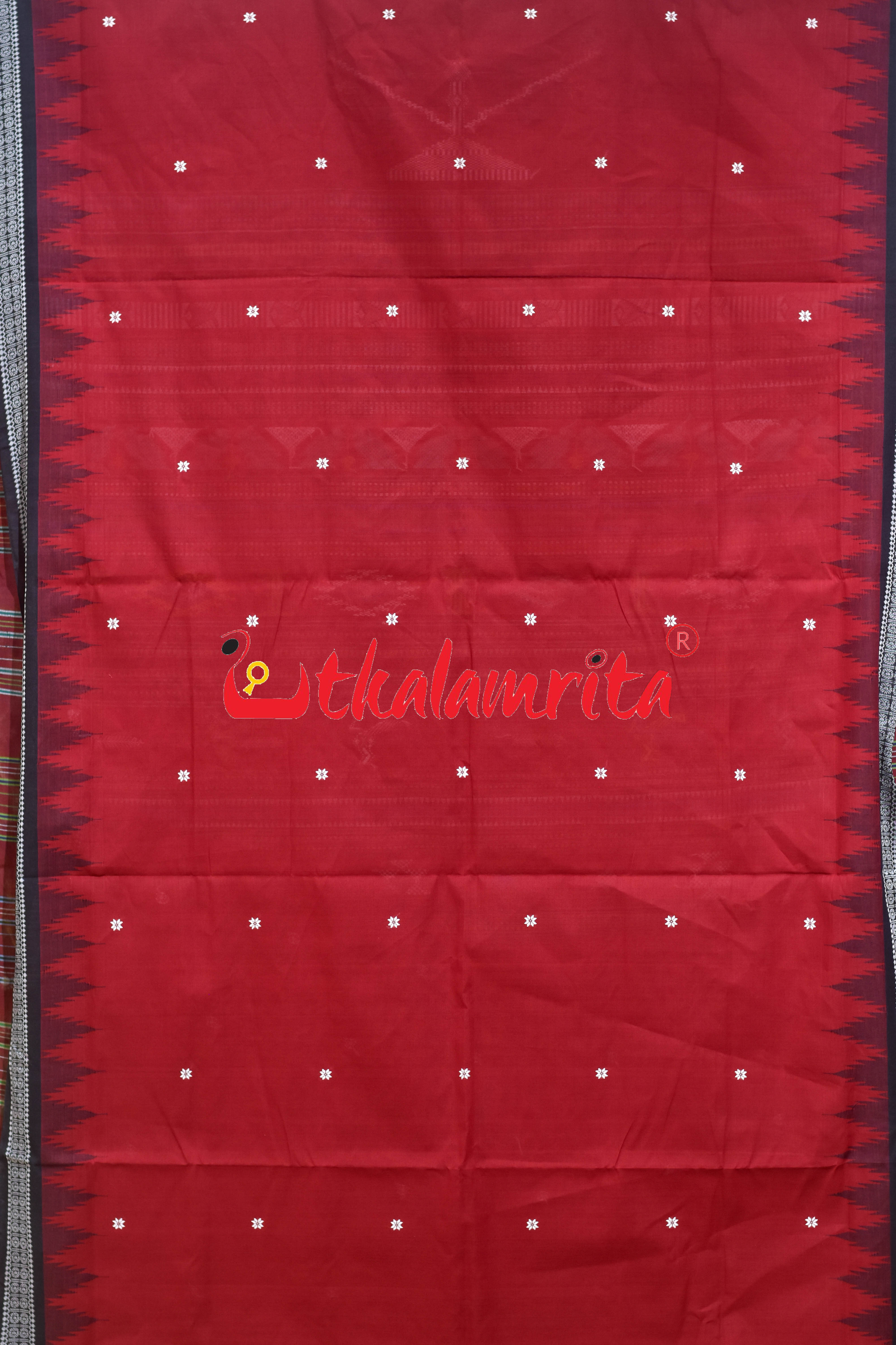 Red Black Border Ganjam Bomkai Cotton Saree
