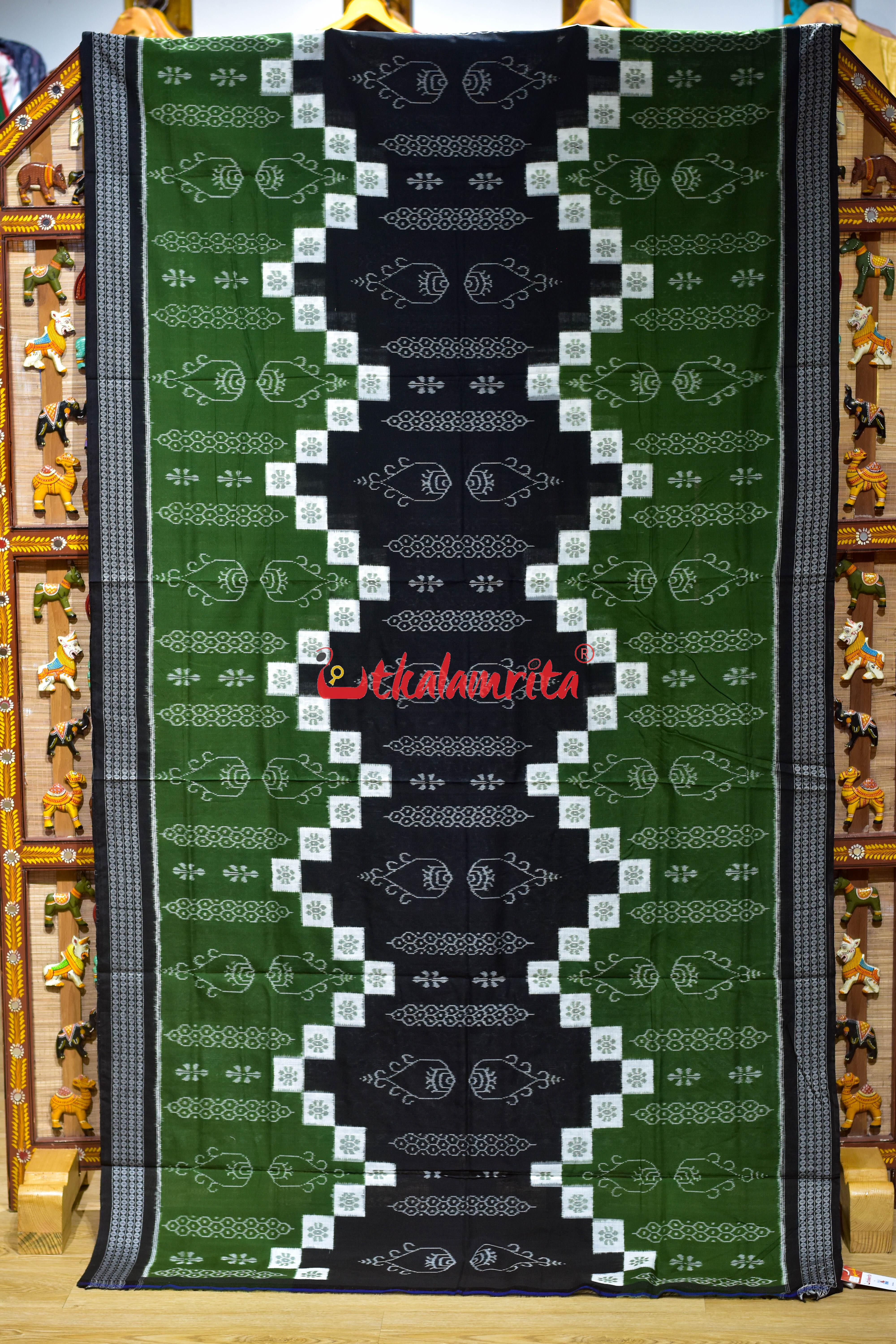Black Olive Flower Pasapali Sambalpuri Cotton Saree