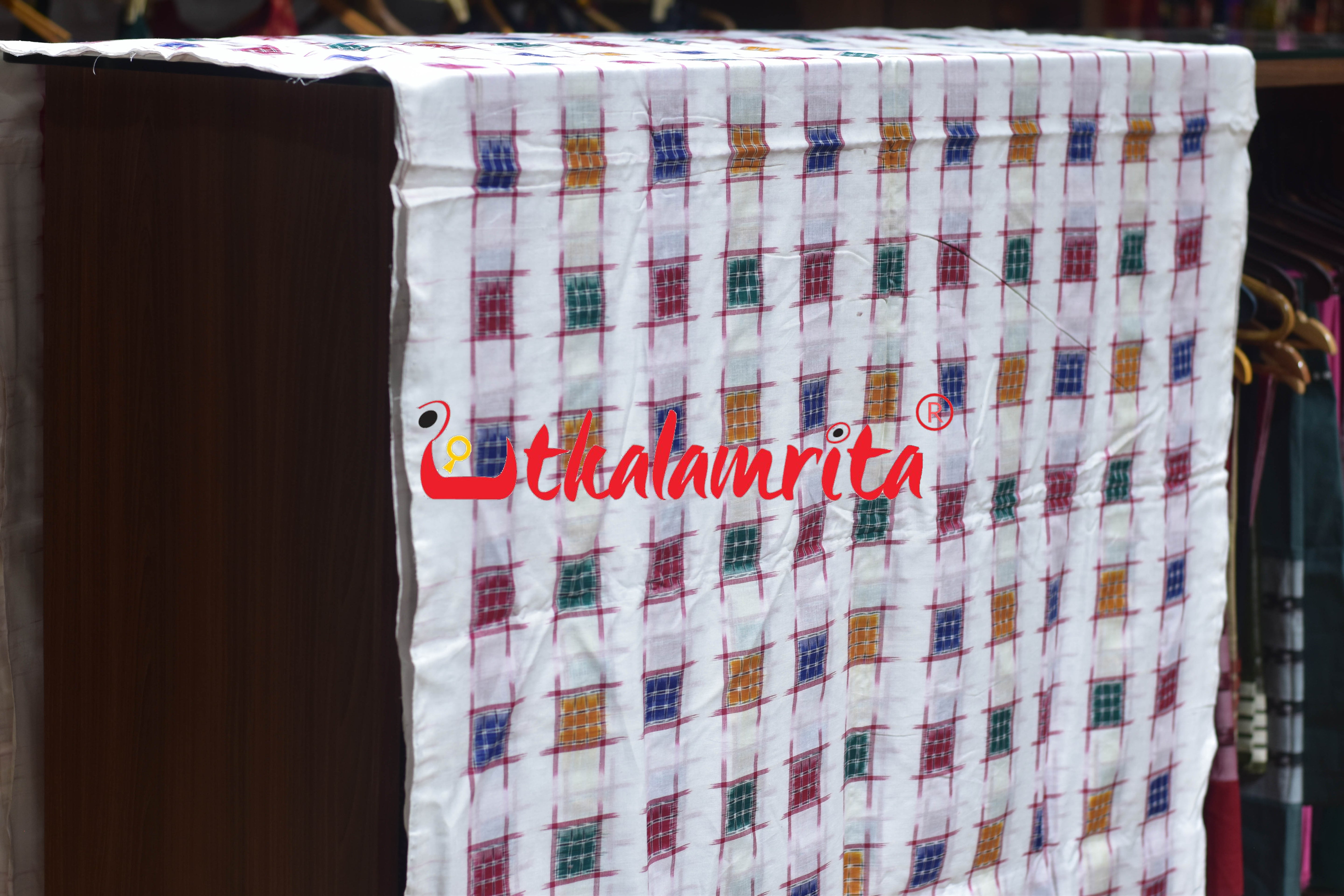 Plain White Small Aswini Sambalpuri Cotton (Fabric)