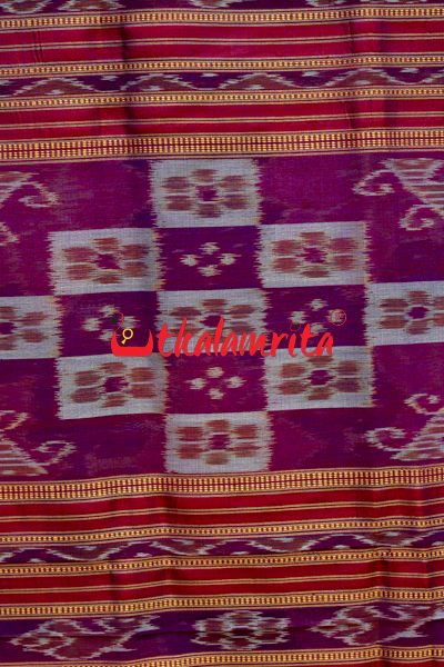 Blue Body Lotus Double Anchal Khandua Silk Saree