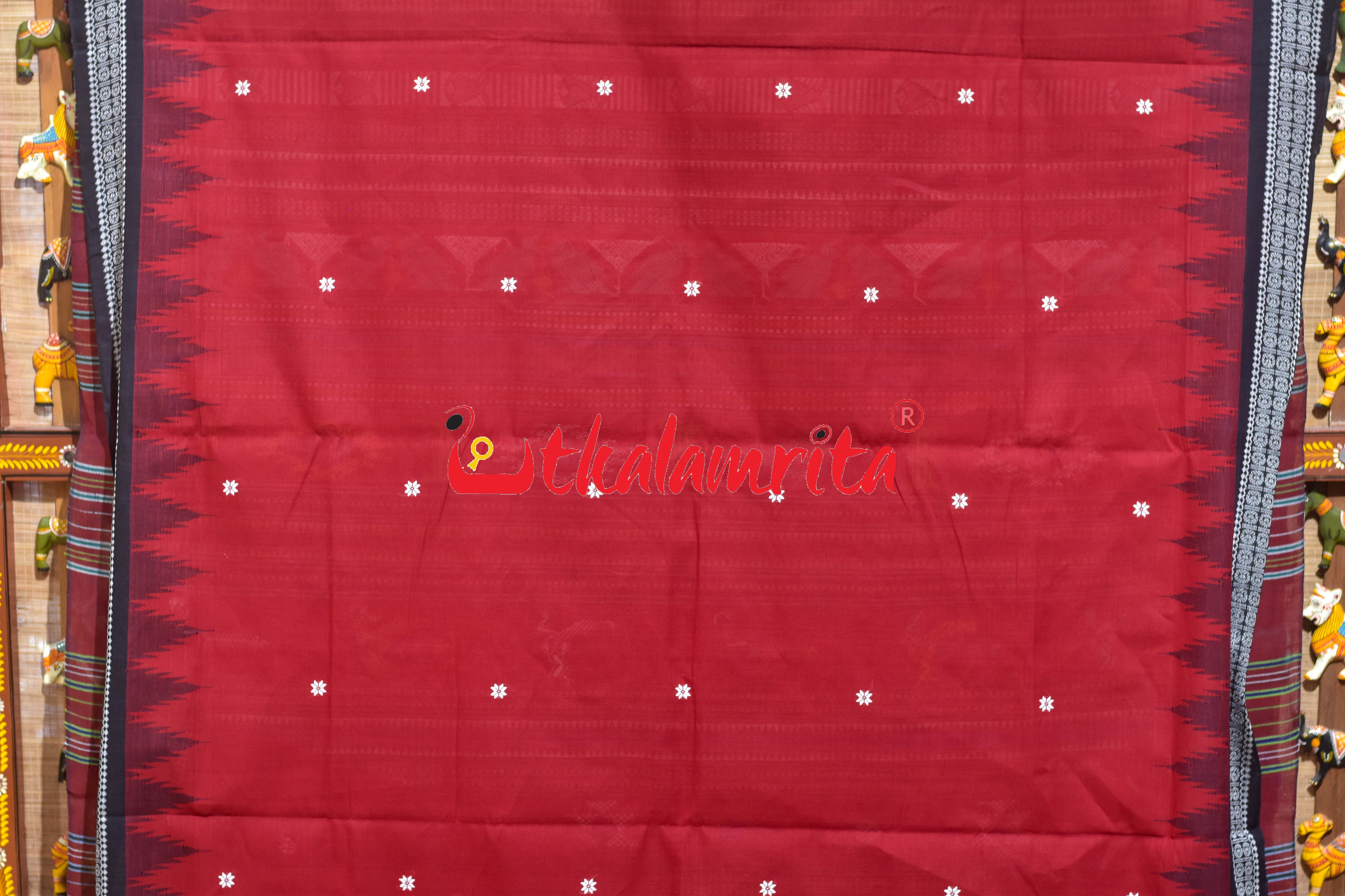 Red Black Border Ganjam Bomkai Cotton Saree