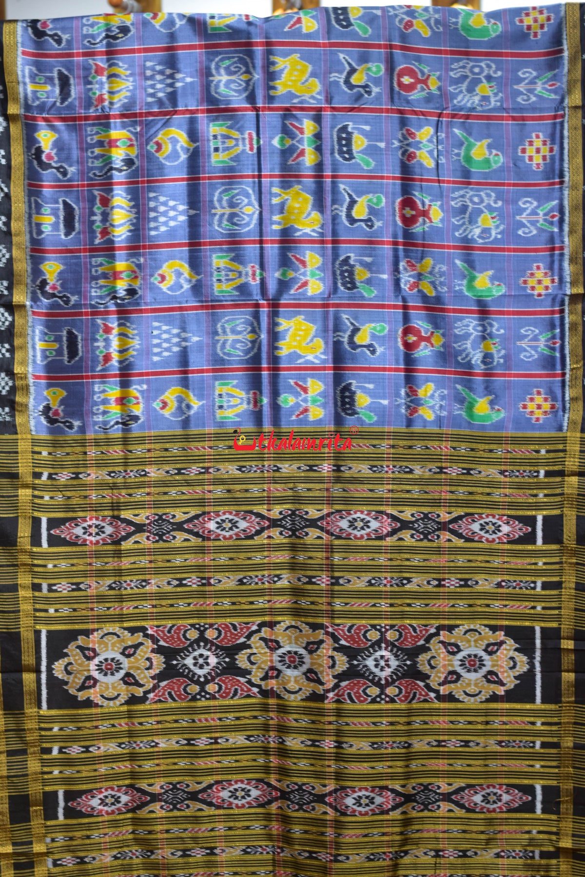 Grey Border Pasapali Nabakothi Khandua Silk Saree