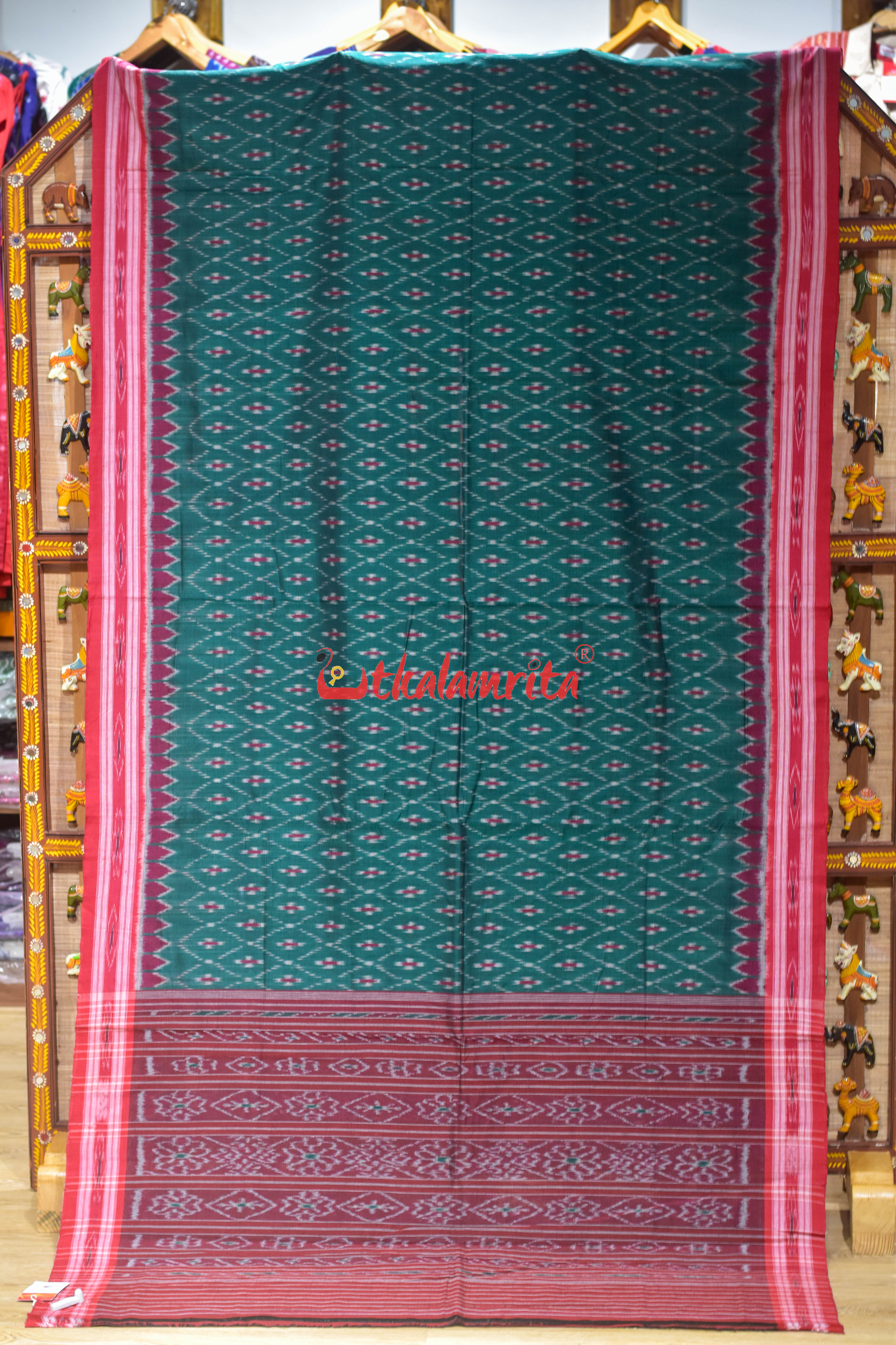Bottle Green Bata Thikiri Khandua Cotton Saree