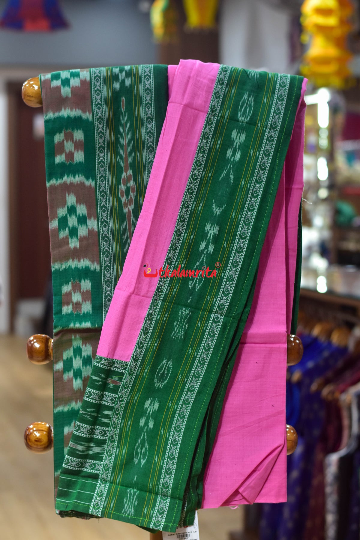 Green Pink Middle Pasapali Flower Ikat Dress Set