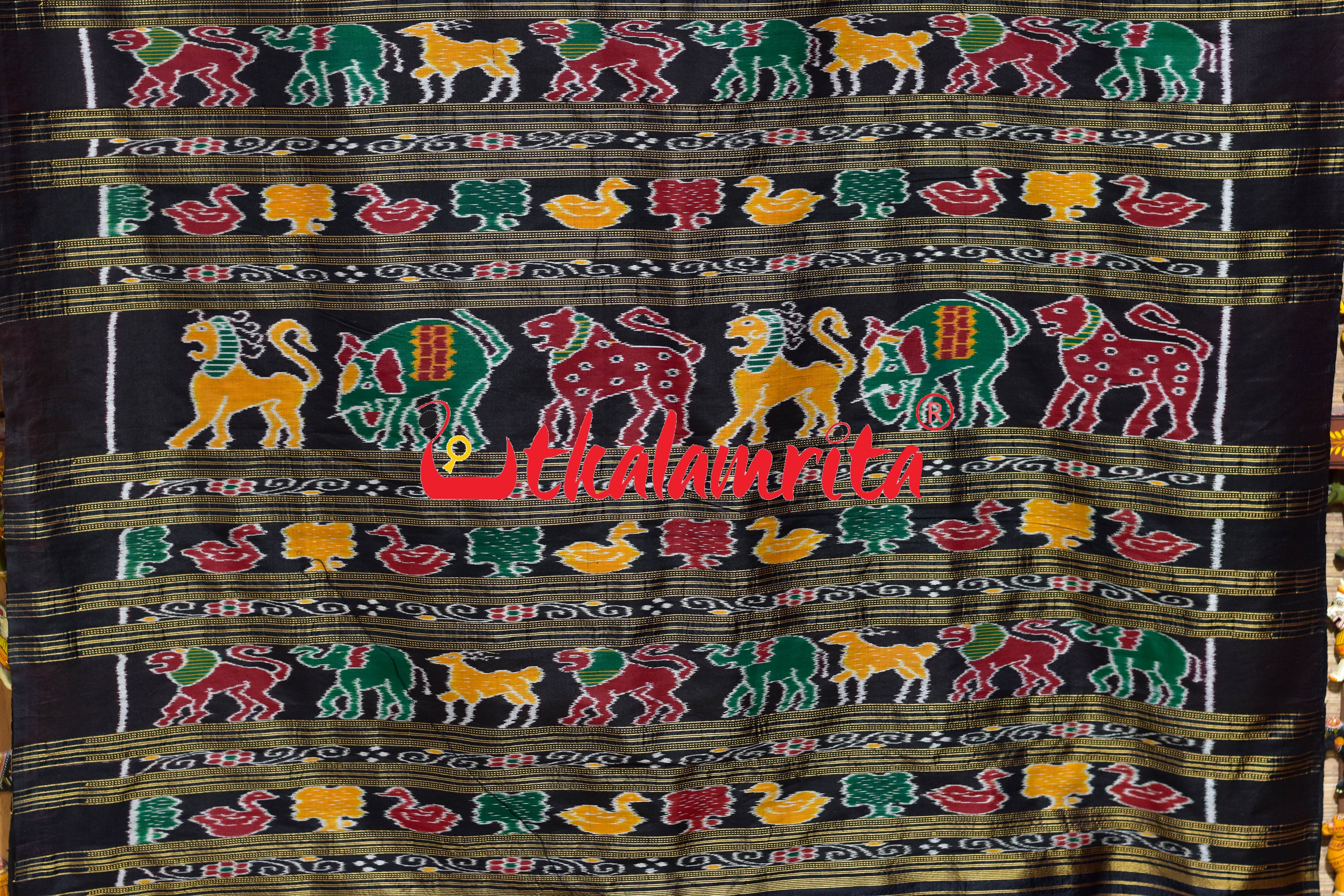 Rust Black Lining Dotted Khandua Silk Saree