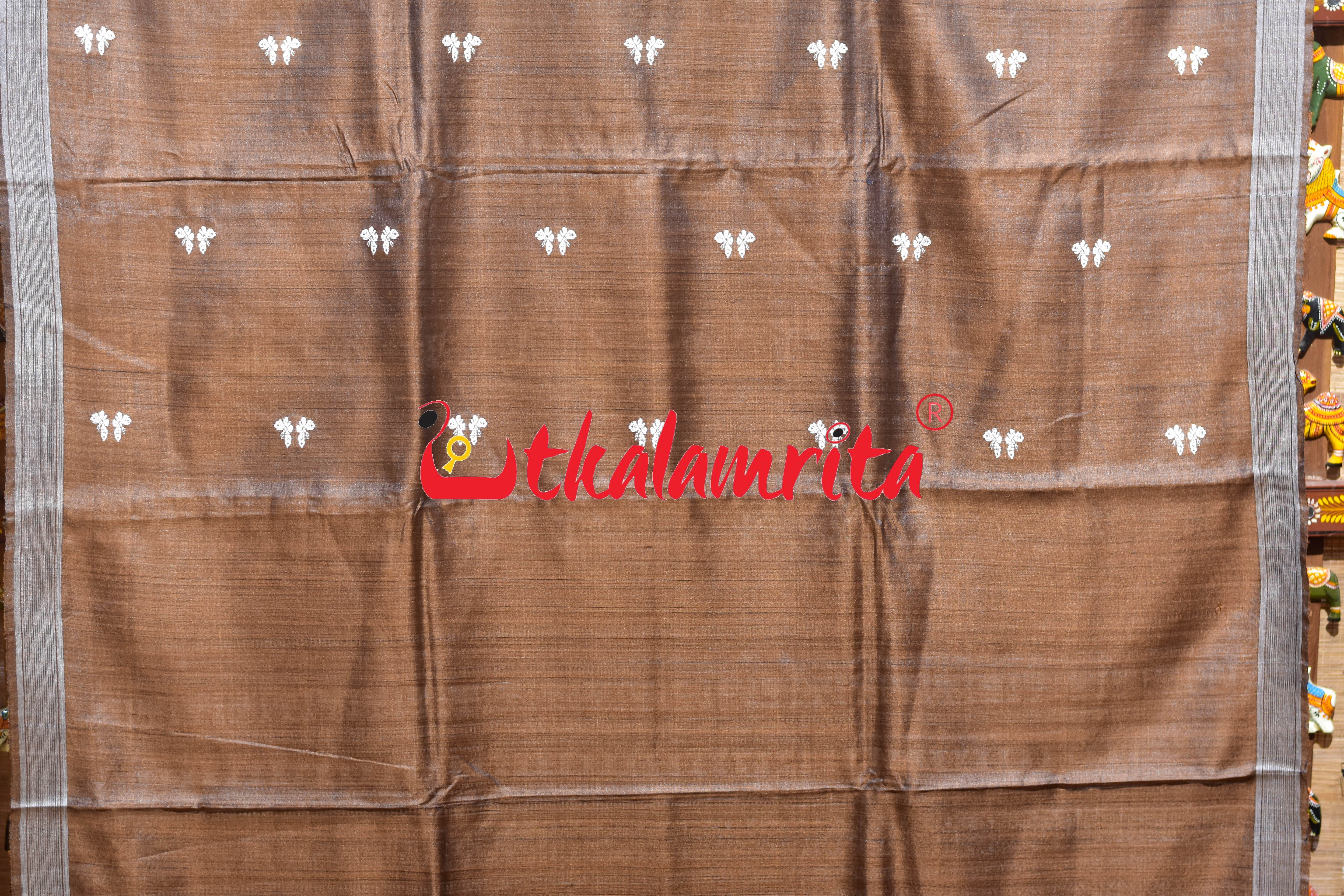 Rust Brown Body Butterfly Gopalpur Tussar Silk Saree