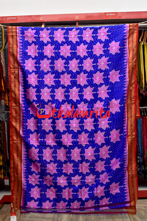 Blue Body Lotus Double Anchal Khandua Silk Saree