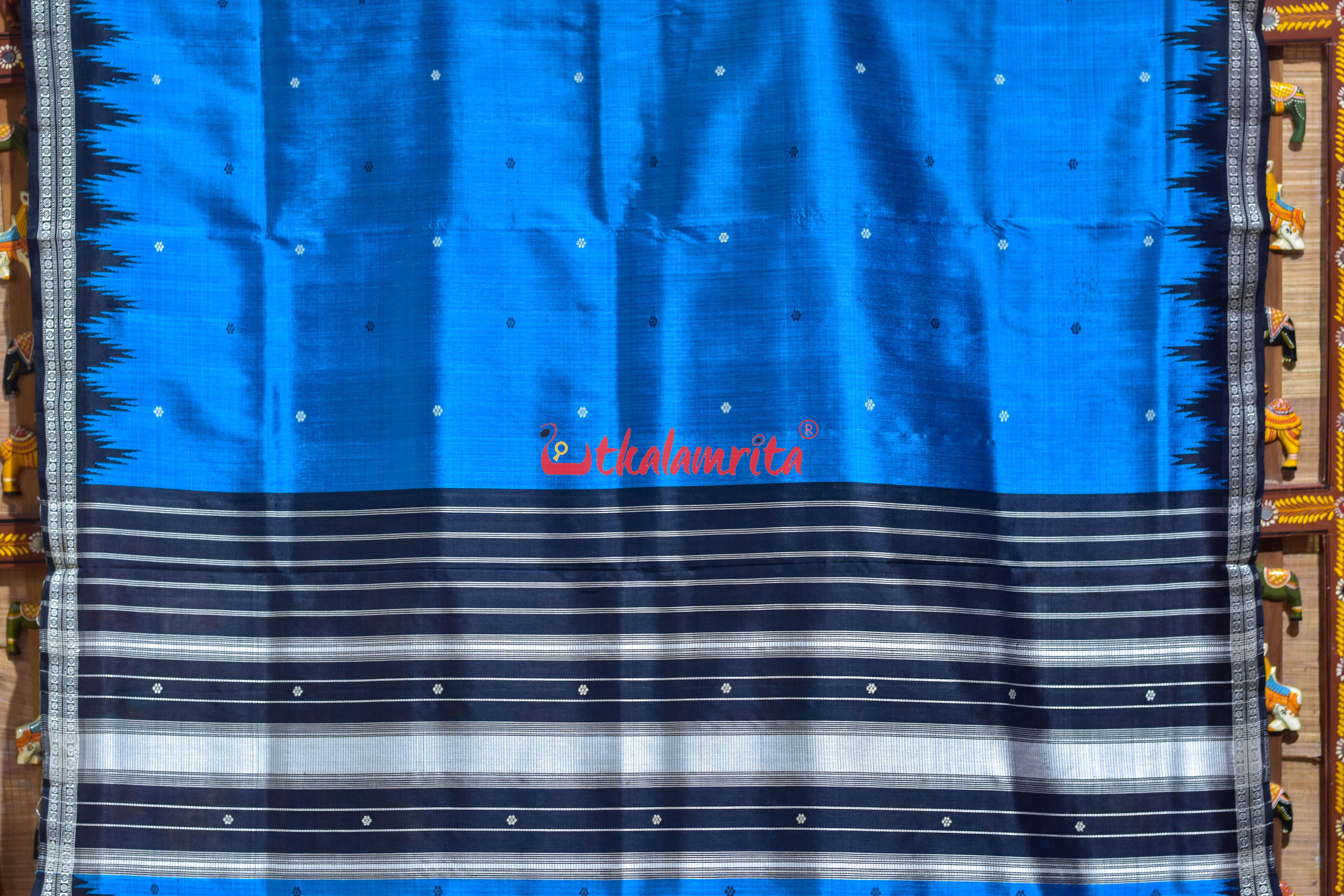 Copper Sulphate Black Double Anchal Berhampuri Silk Saree