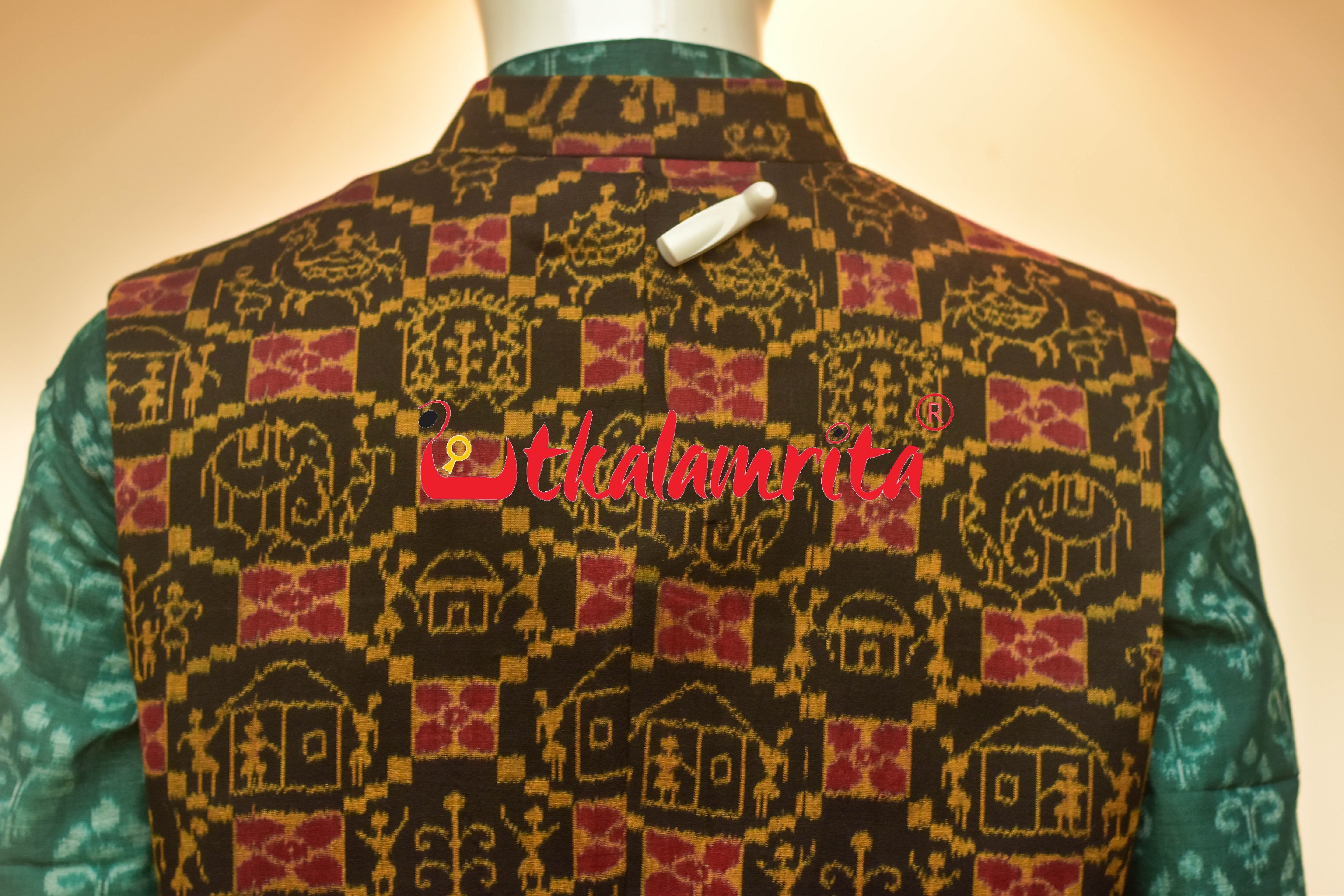 Black Mustard Tribal Theme Sambalpuri Cotton (Men's Jacket)