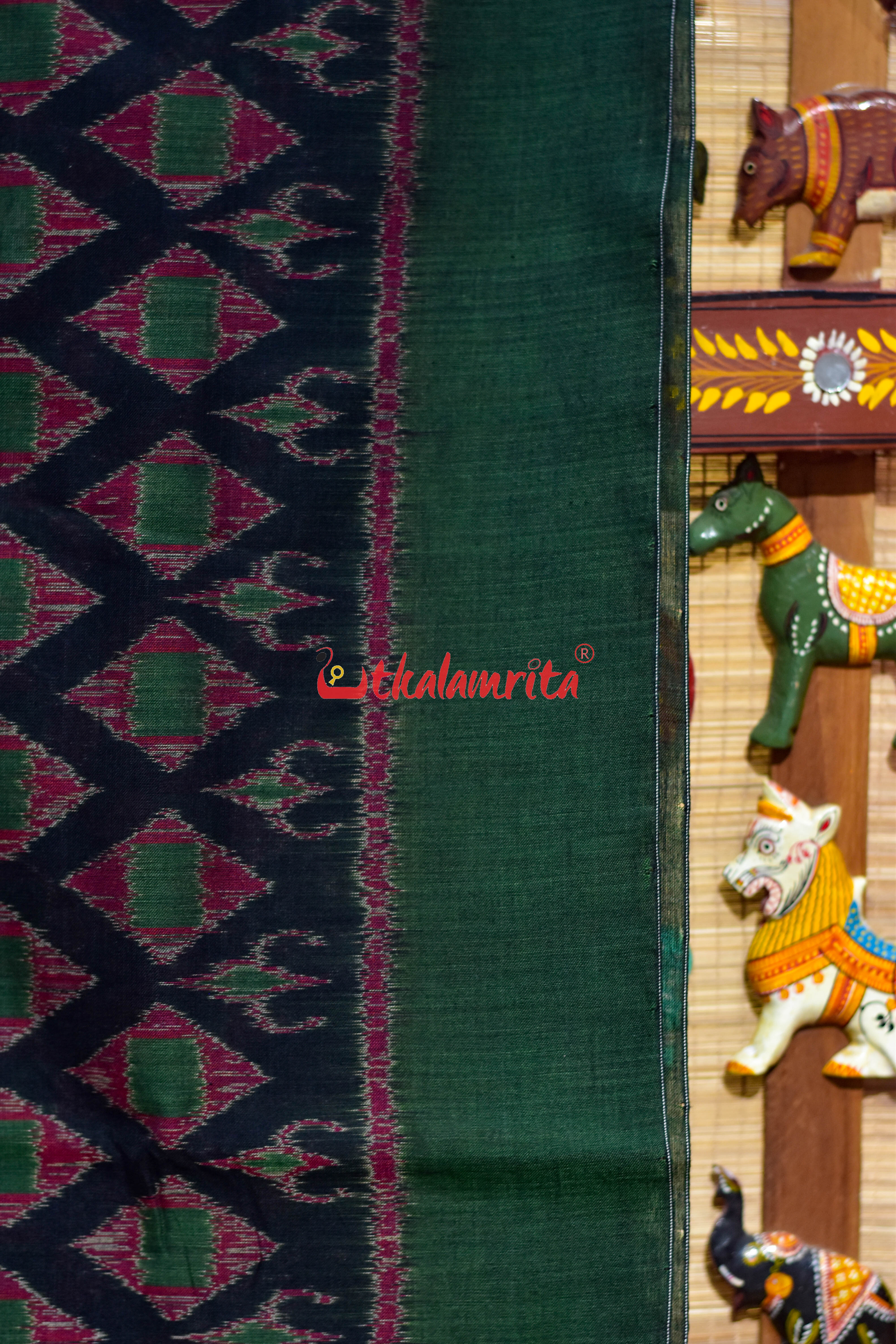 Black Green Thikiri Khandua Cotton Saree