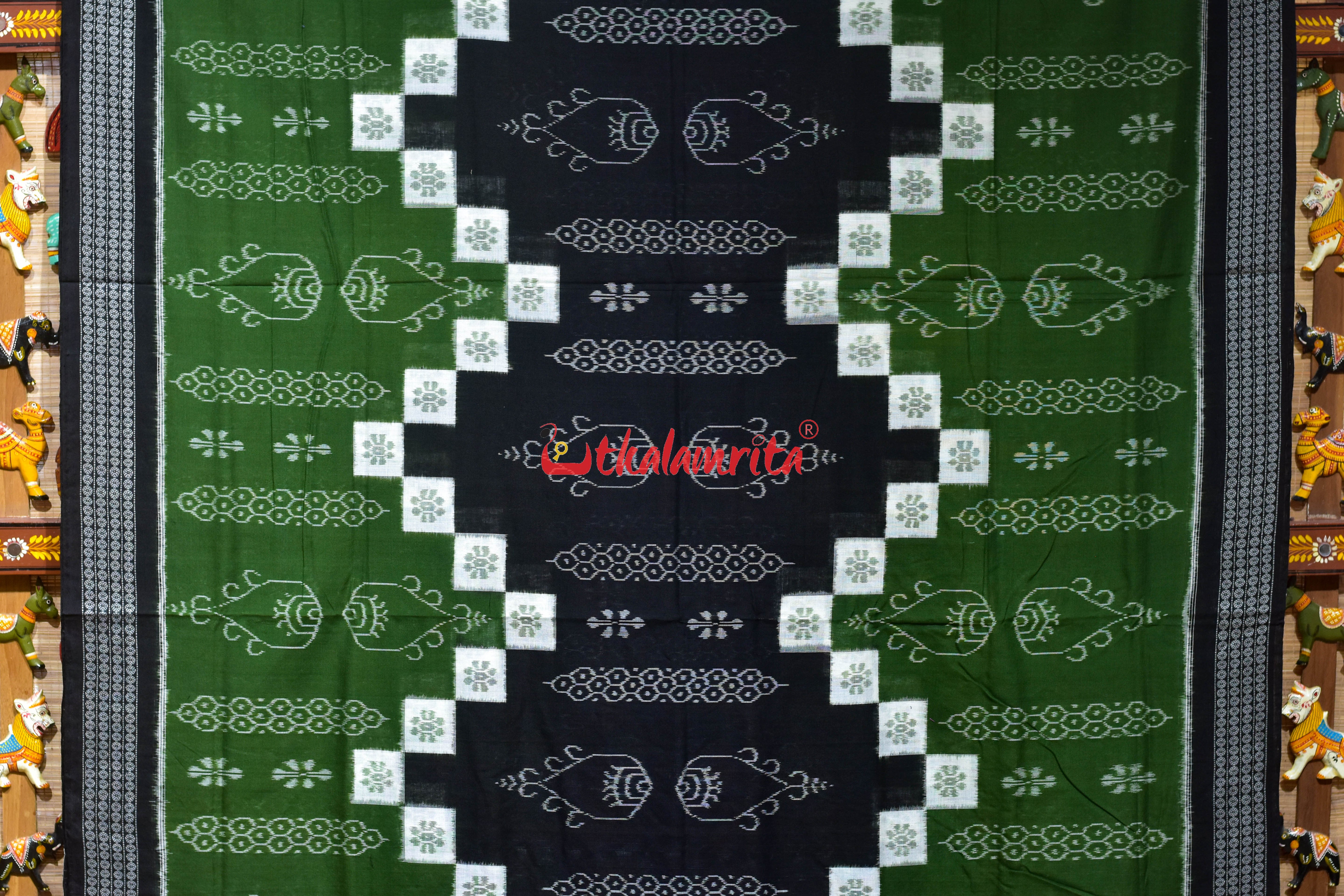 Black Olive Flower Pasapali Sambalpuri Cotton Saree
