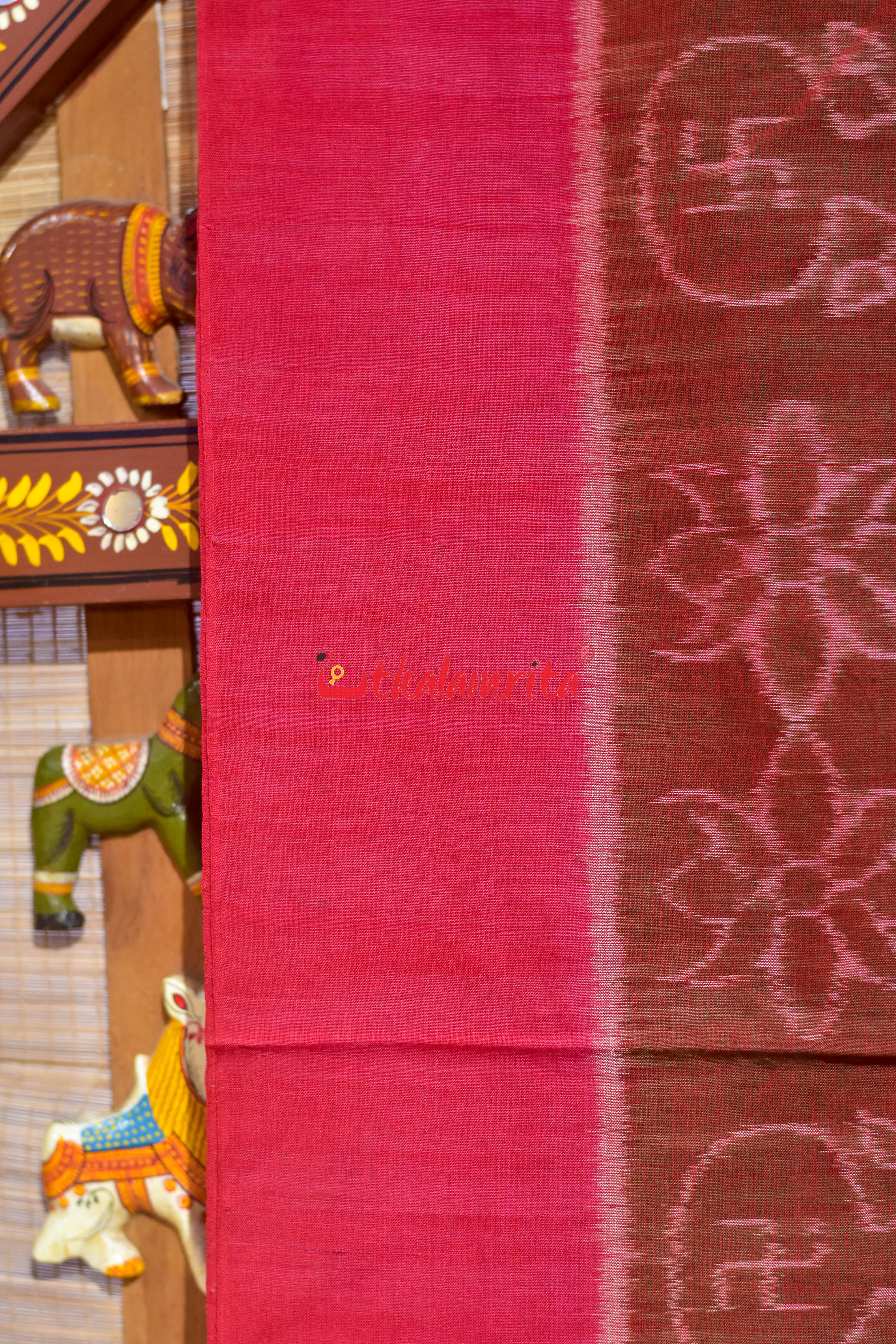 Plain Border Red Nabarangi Khandua Cotton Saree