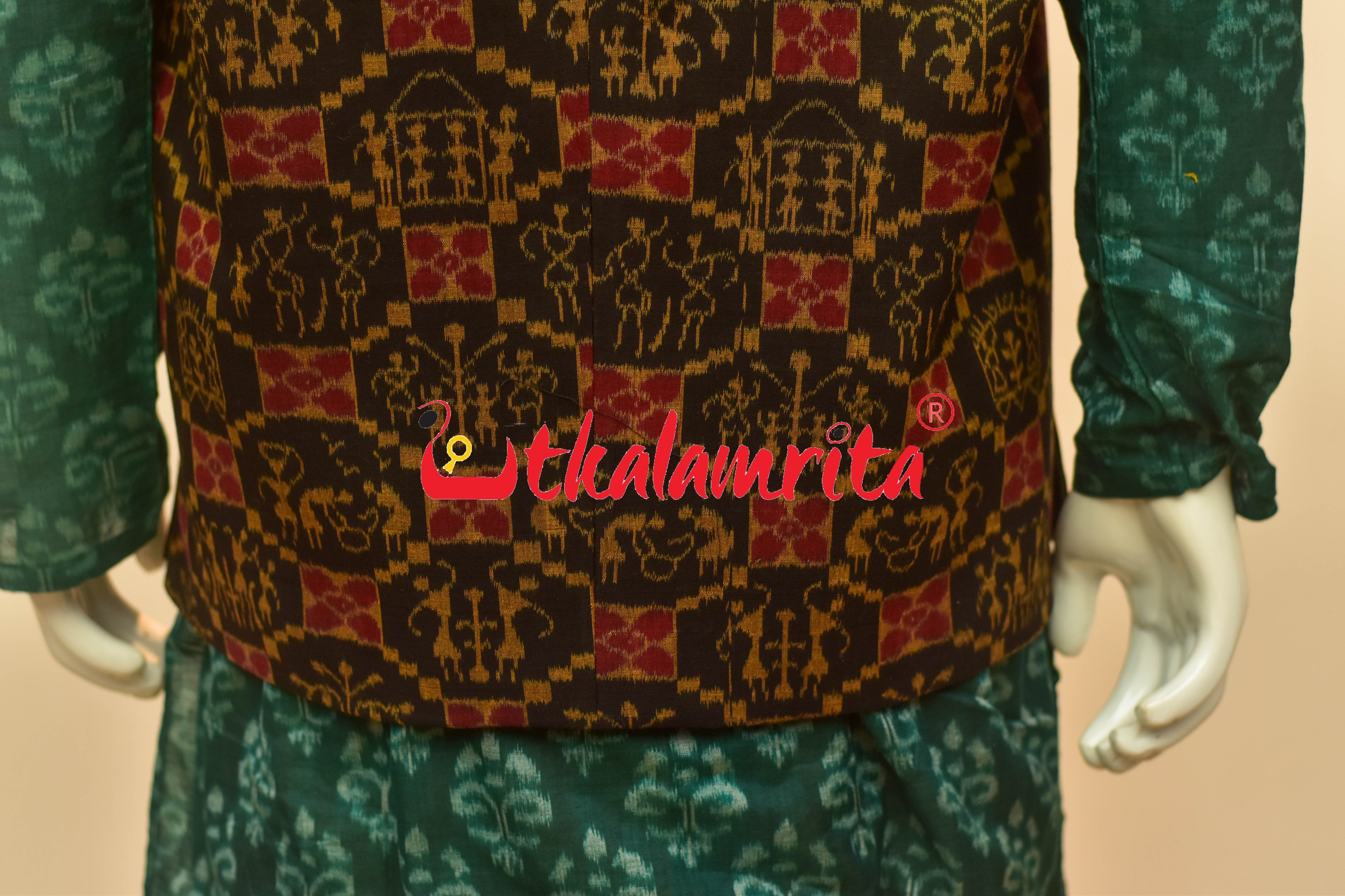 Black Mustard Tribal Theme Sambalpuri Cotton (Men's Jacket)