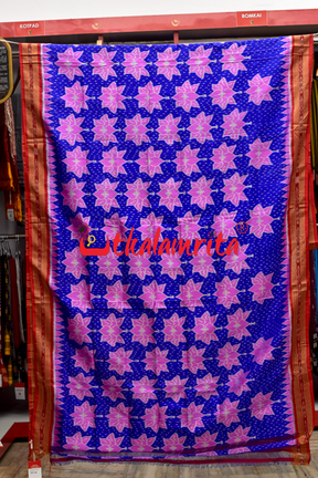 Blue Body Lotus Double Anchal Khandua Silk Saree