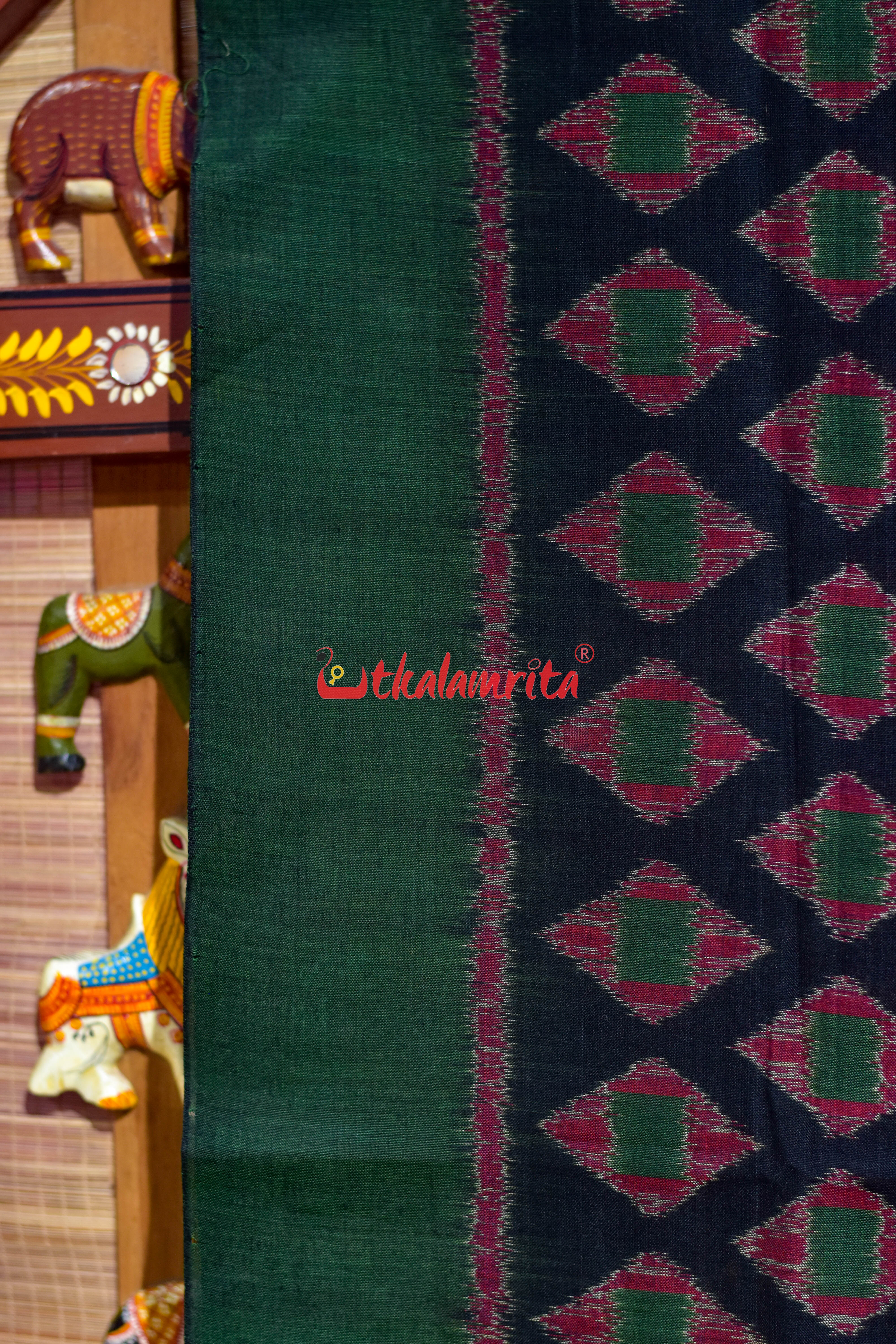 Black Green Thikiri Khandua Cotton Saree