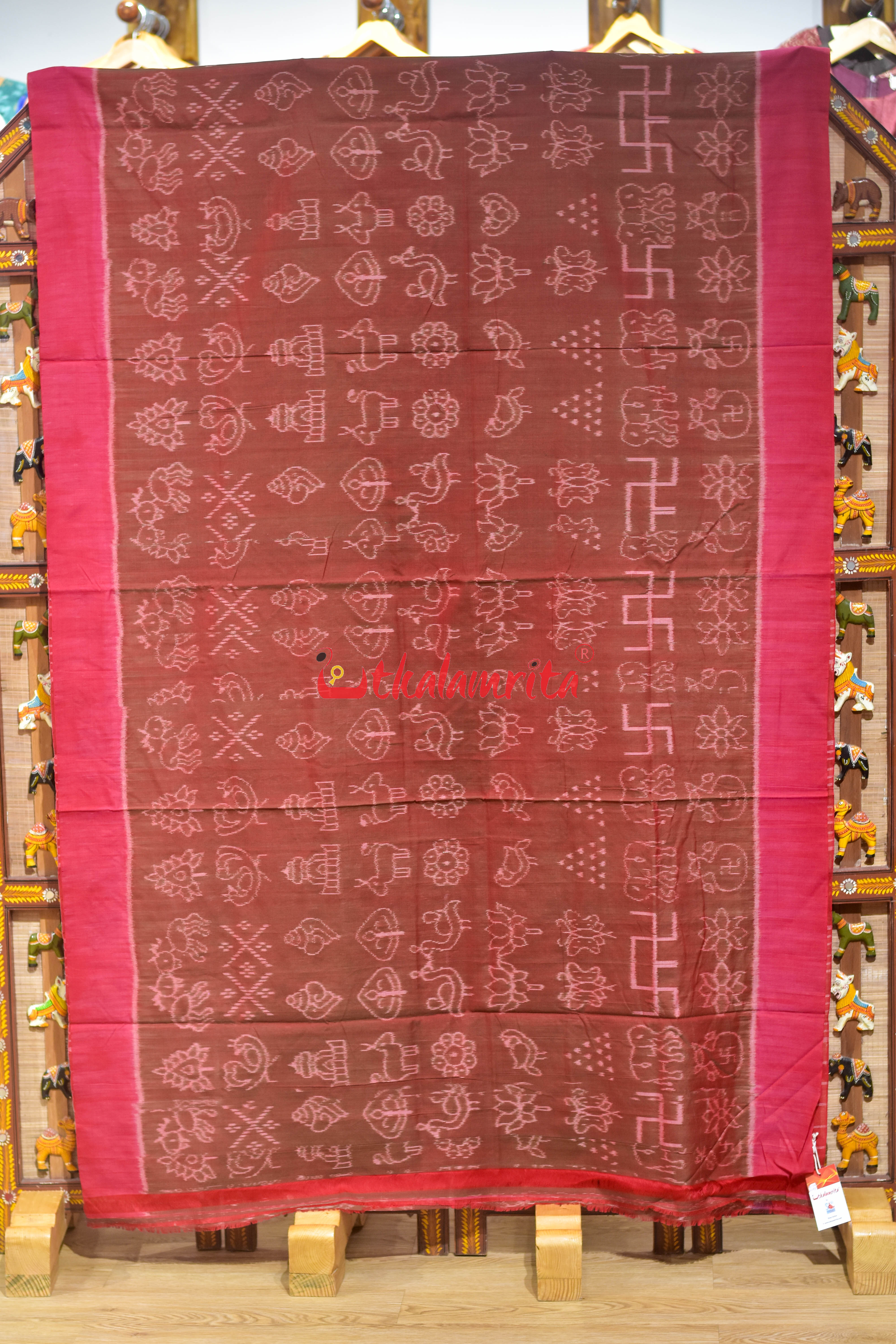 Plain Border Red Nabarangi Khandua Cotton Saree