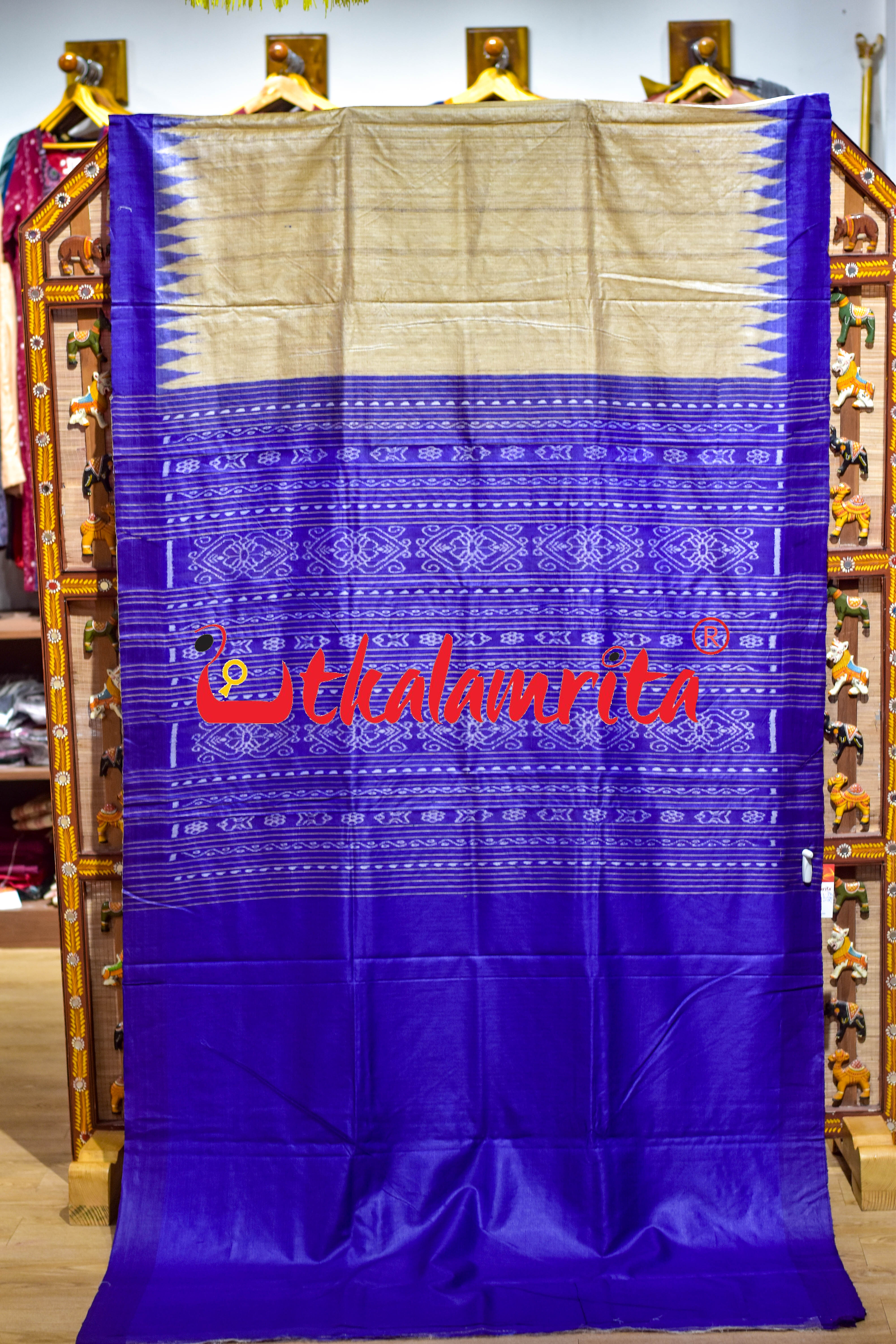 Beige Blue Gopalpur Tussar Silk Saree