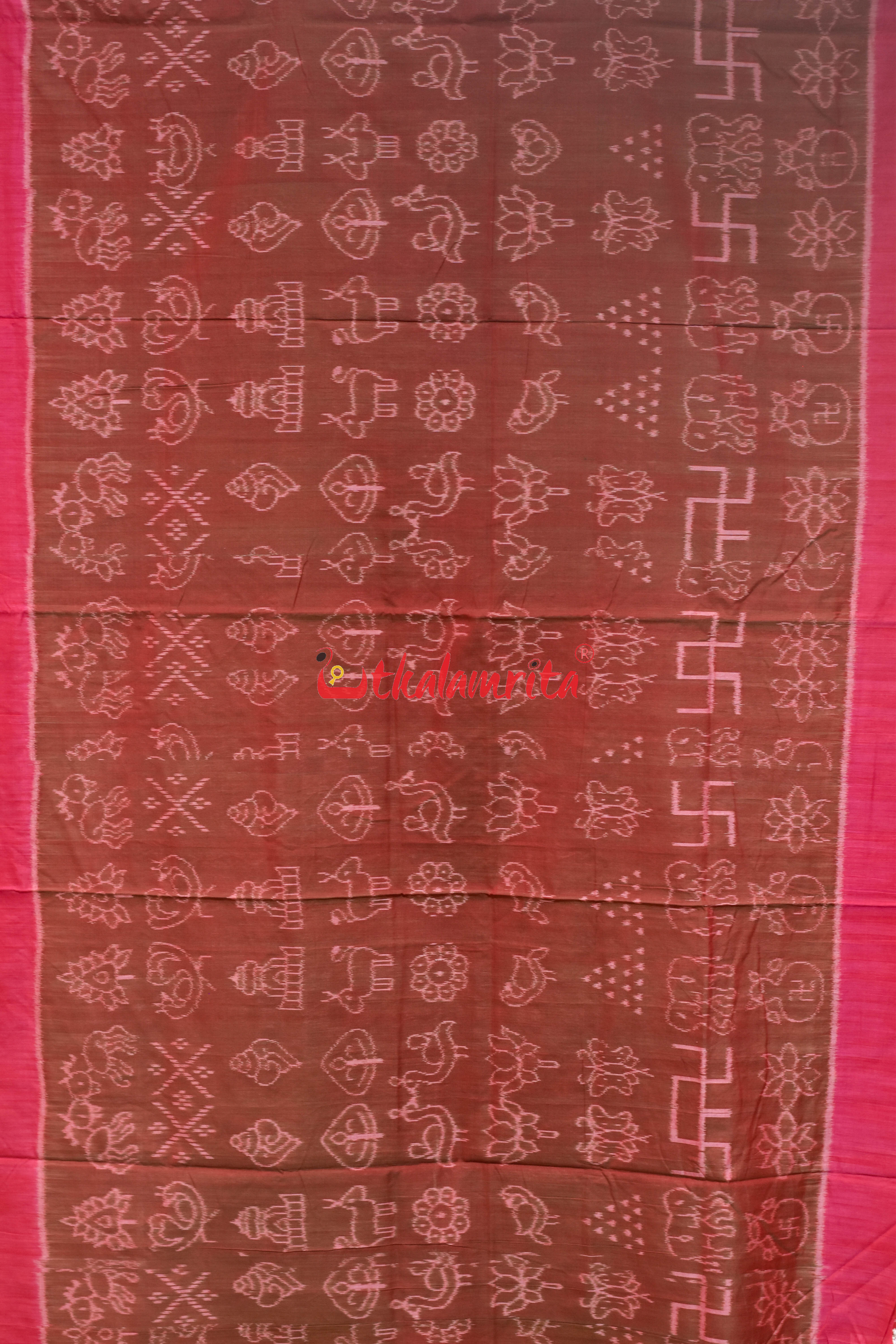 Plain Border Red Nabarangi Khandua Cotton Saree