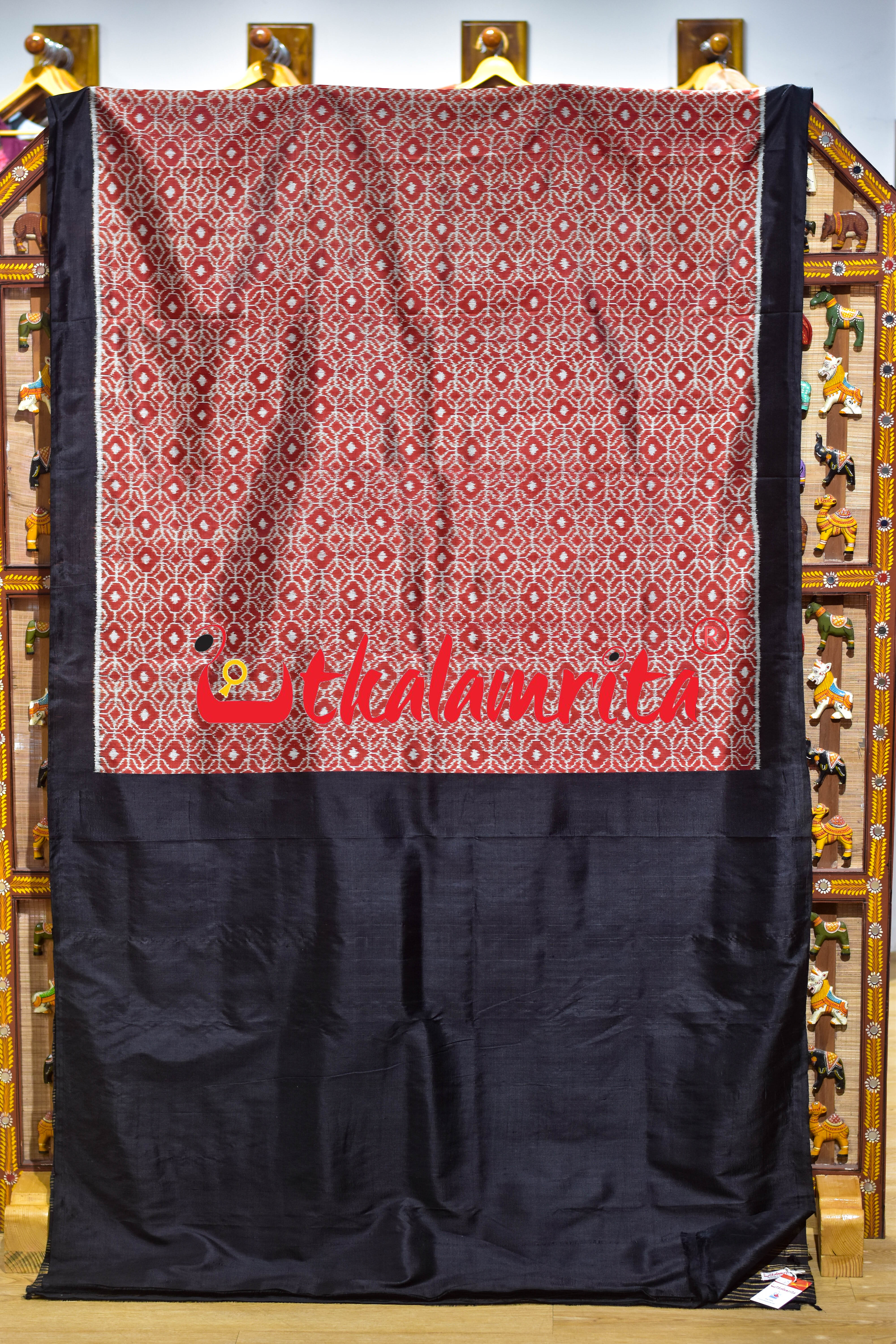 Rust Black Lining Dotted Khandua Silk Saree