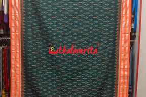 Dark Green Orange Kadha Khandua Cotton Saree