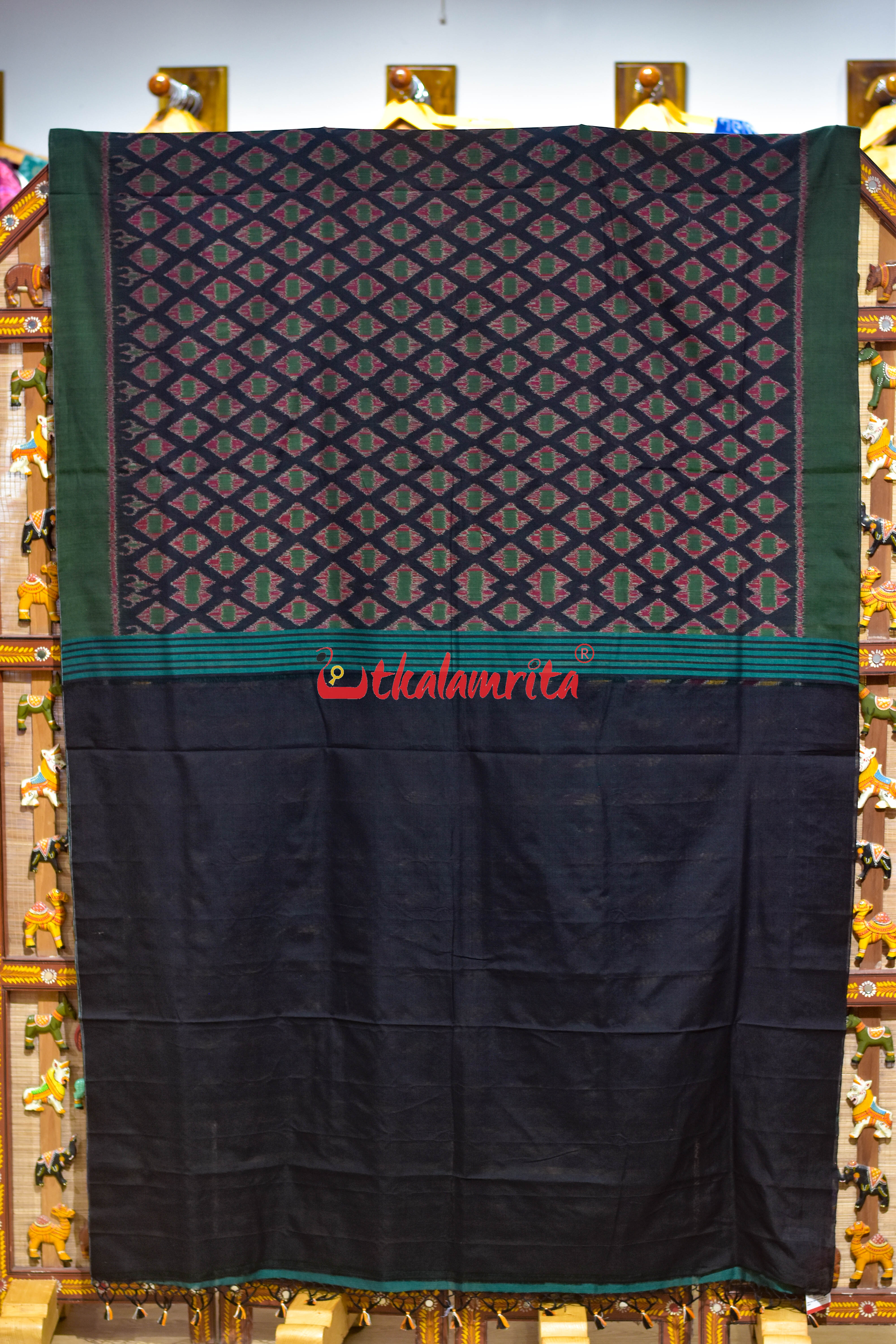 Black Green Thikiri Khandua Cotton Saree