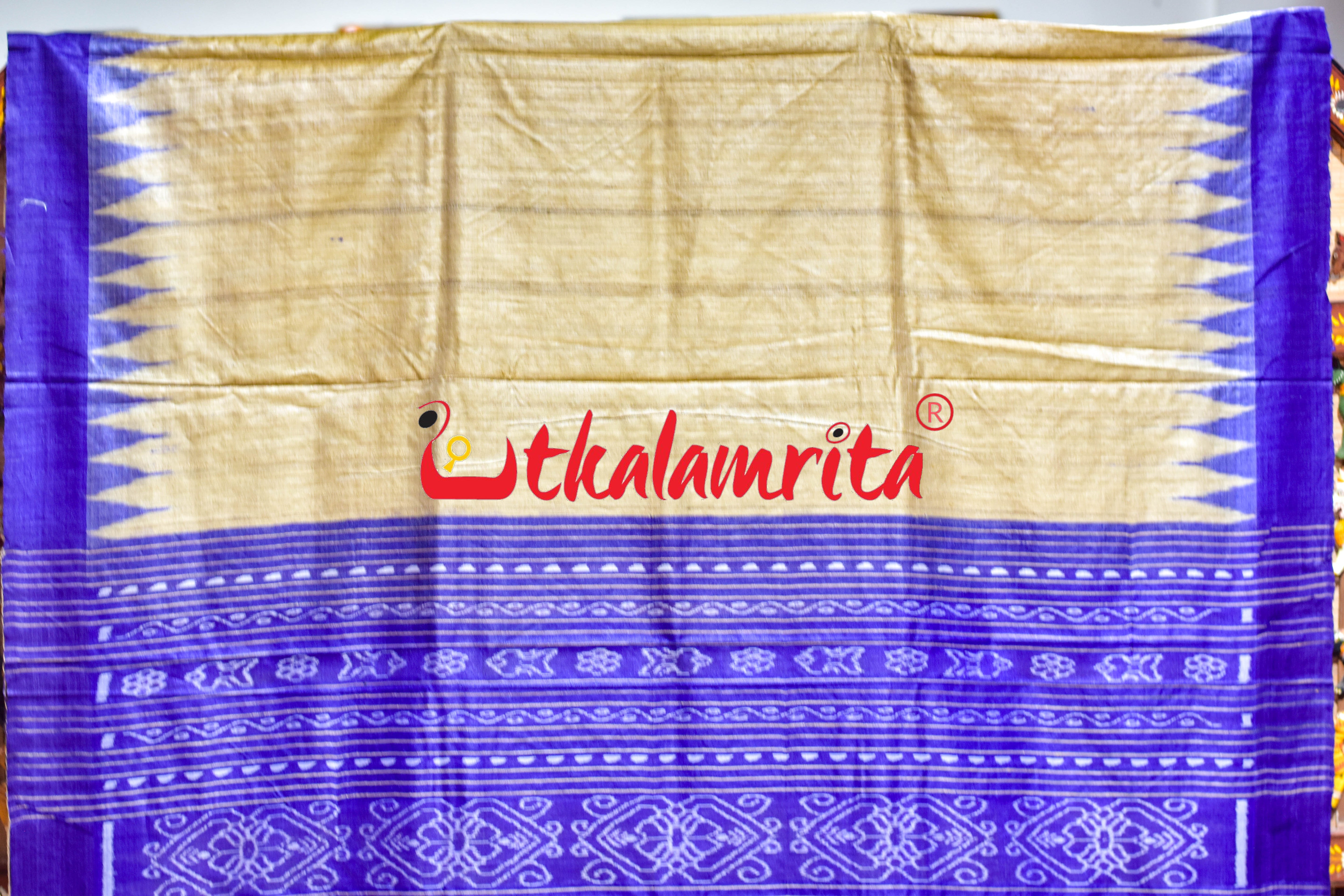Beige Blue Gopalpur Tussar Silk Saree