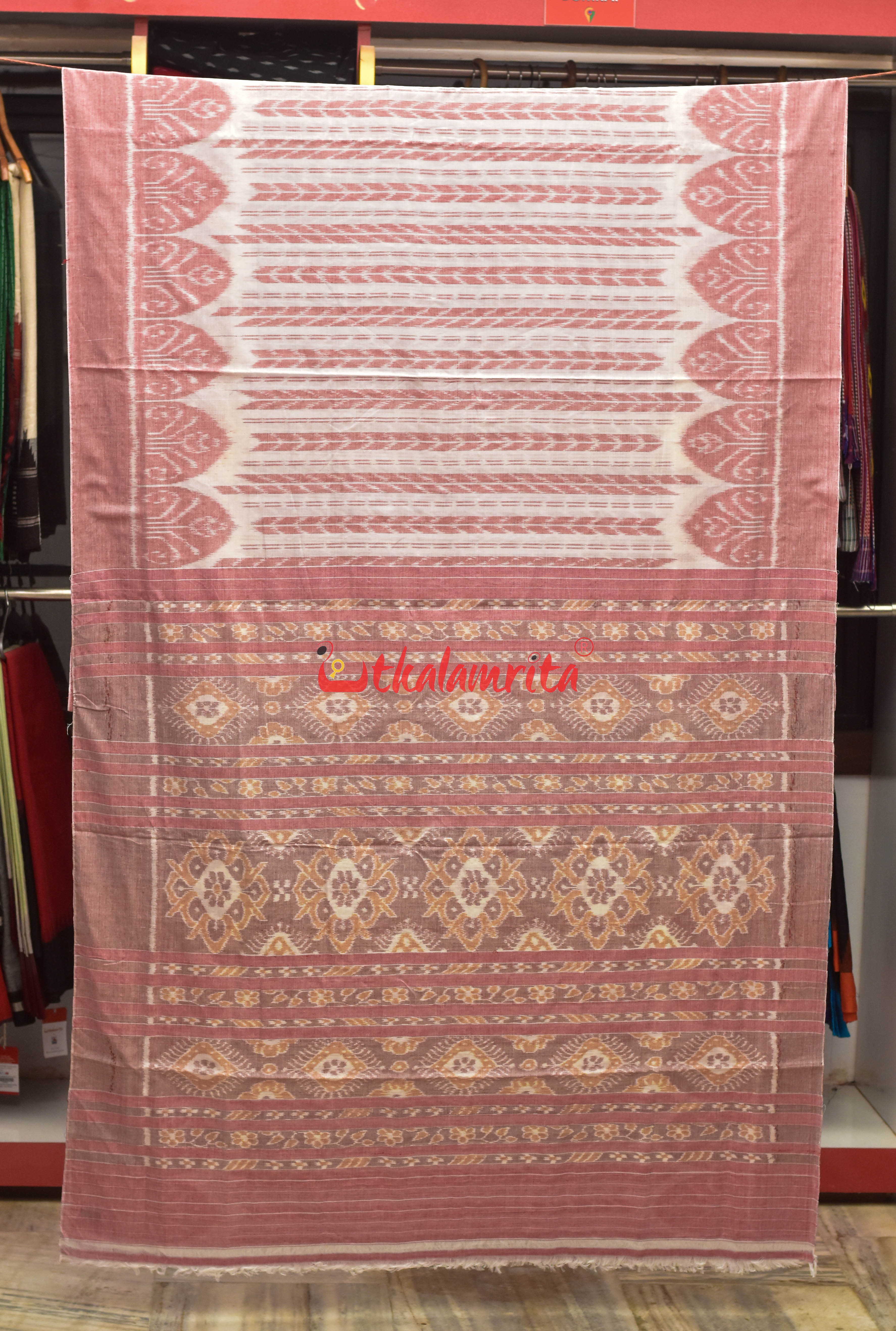 White Red Dhanpatri Khandua Cotton Saree