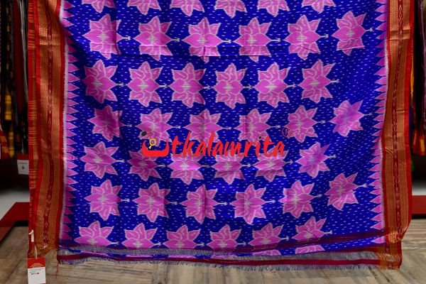 Blue Body Lotus Double Anchal Khandua Silk Saree