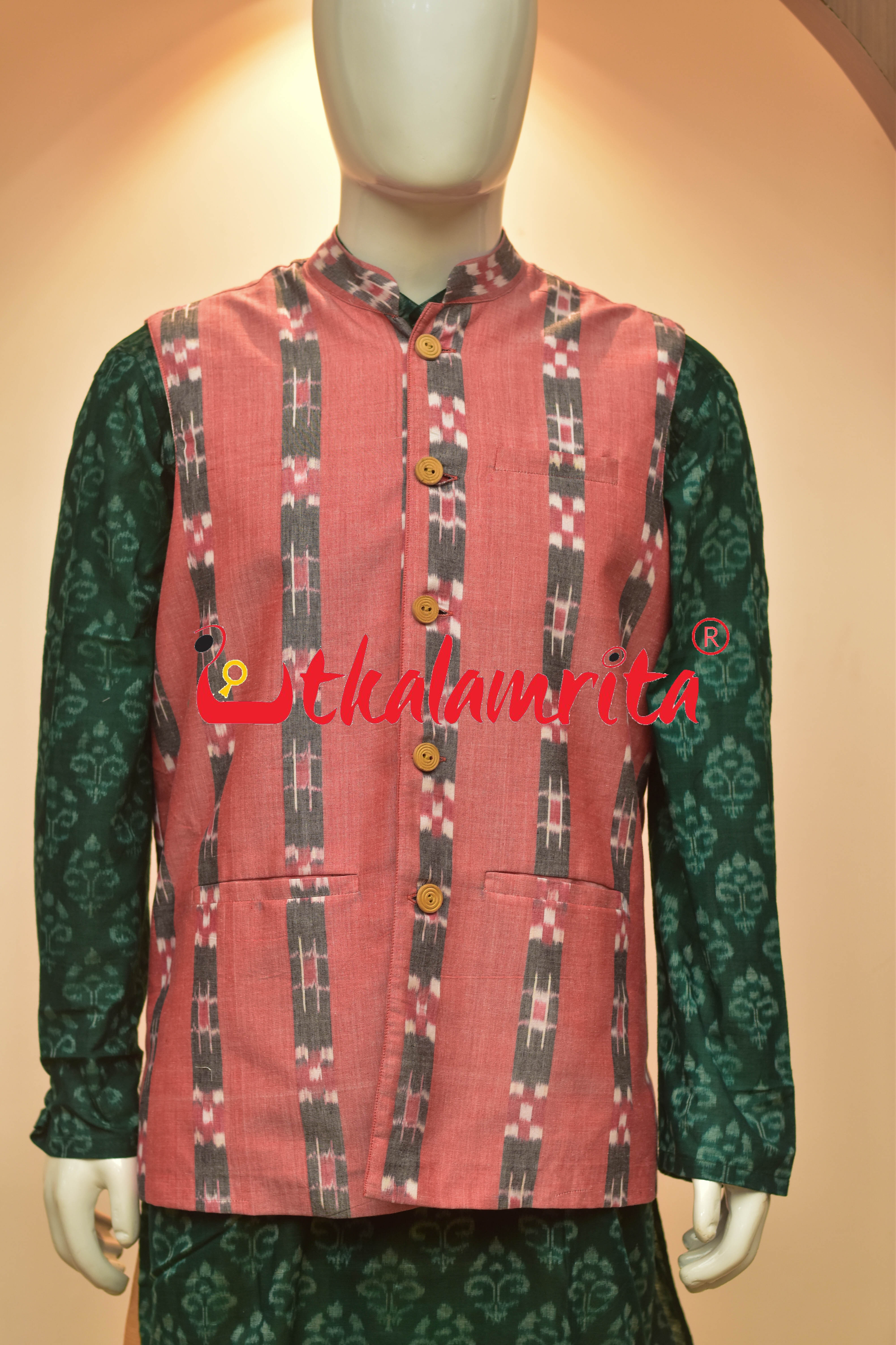 Peach Body Grey Lines Pasapali (Modi Jacket)