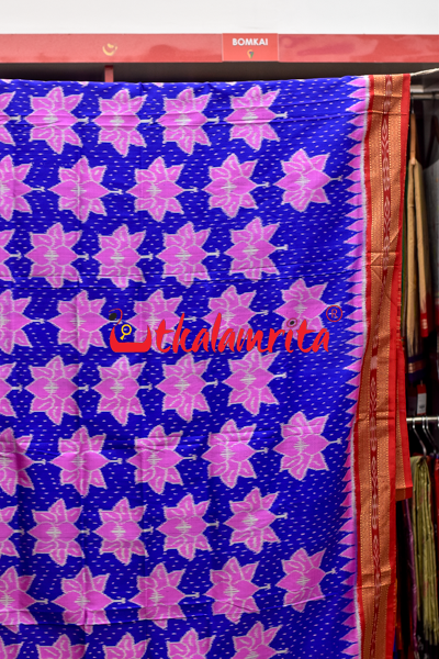 Blue Body Lotus Double Anchal Khandua Silk Saree