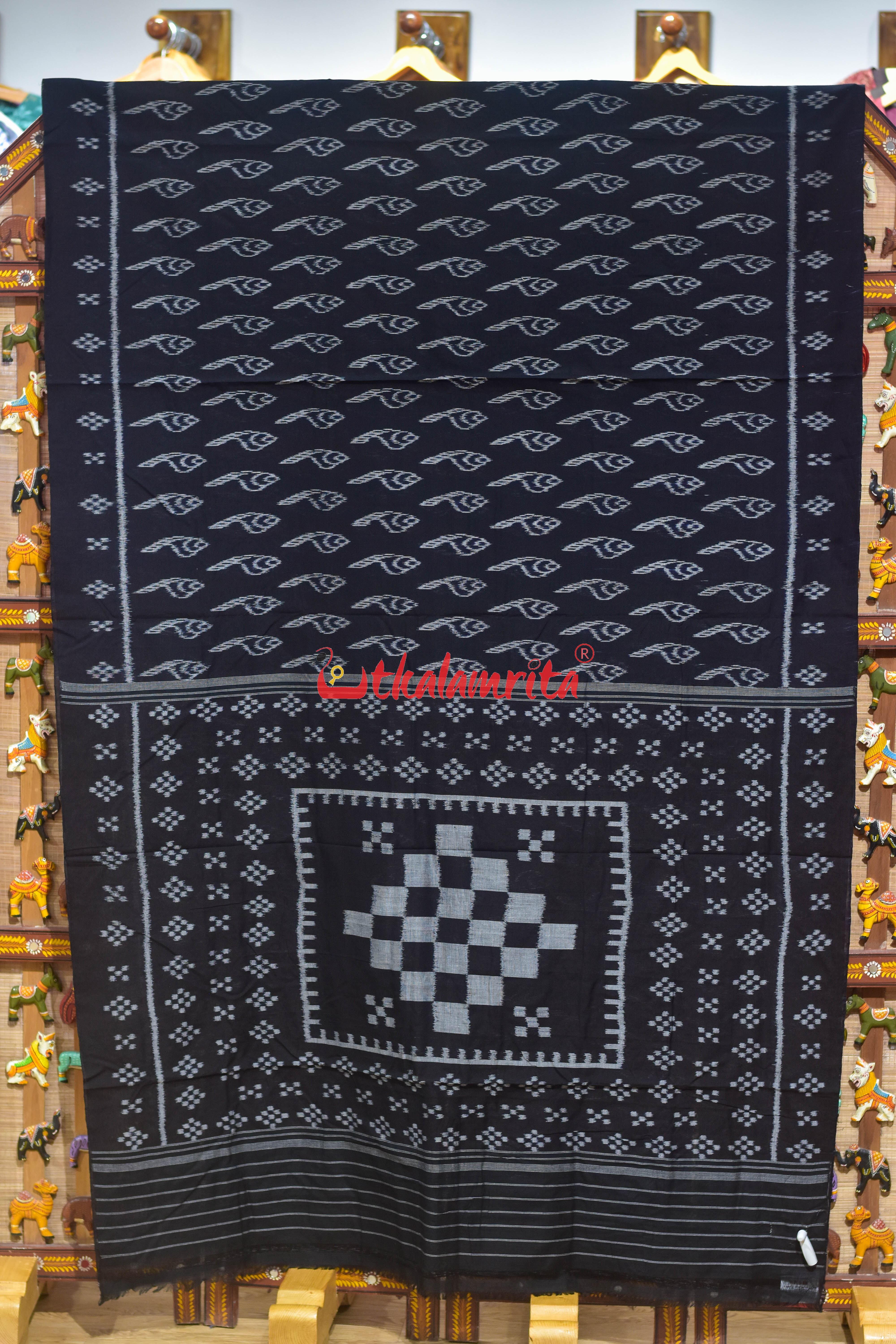 Black Body Sankha Khandua Cotton Saree