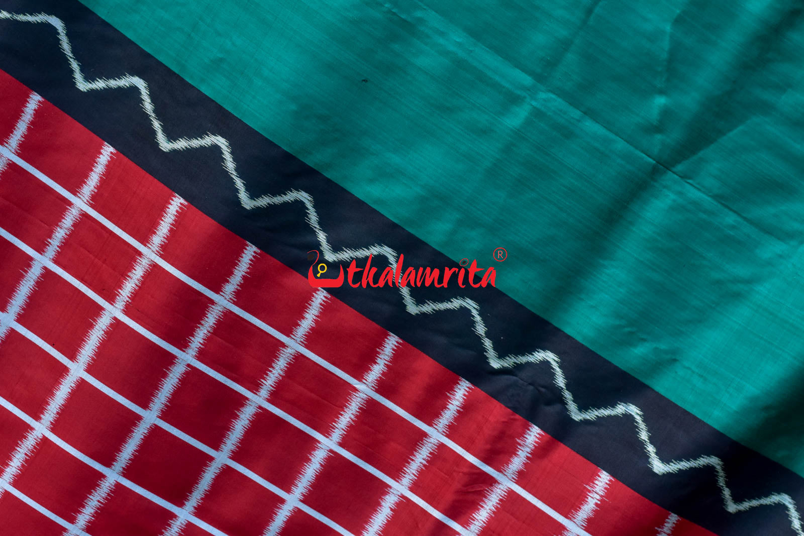 Emerald Green Red Chess Pallu Khandua Silk Saree