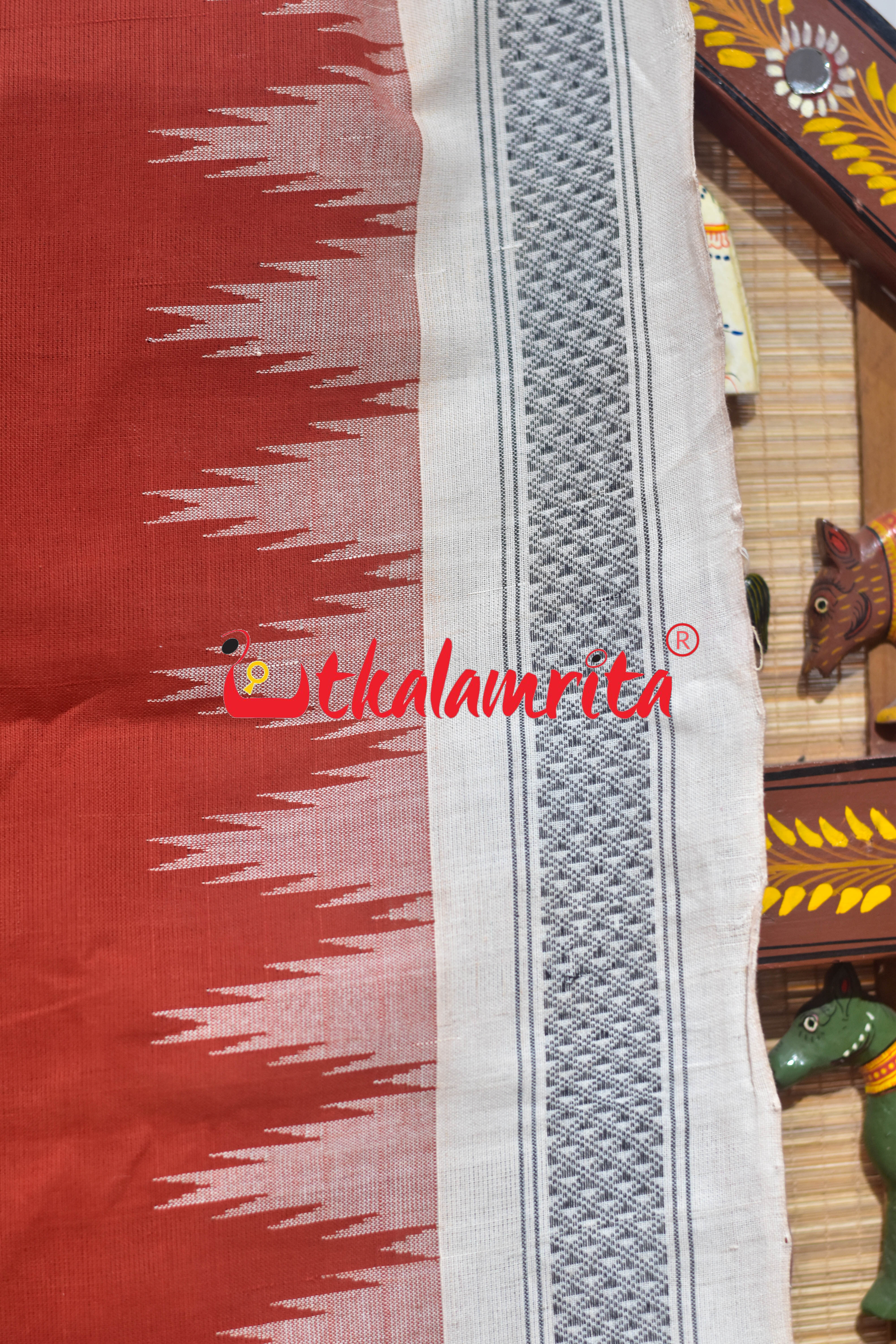 Rust White Border Ganjam Bomkai Cotton Saree