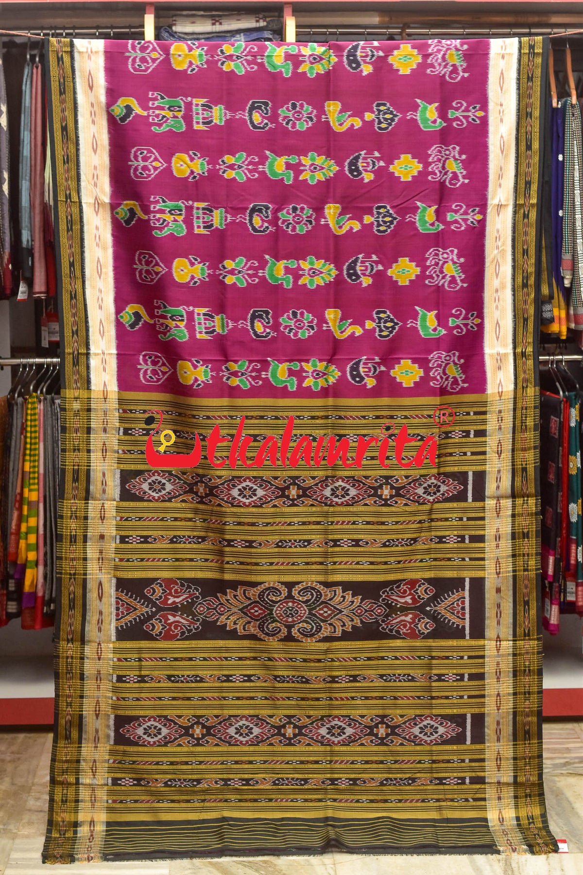 Magenta Double Border Nabarangi Silk Saree