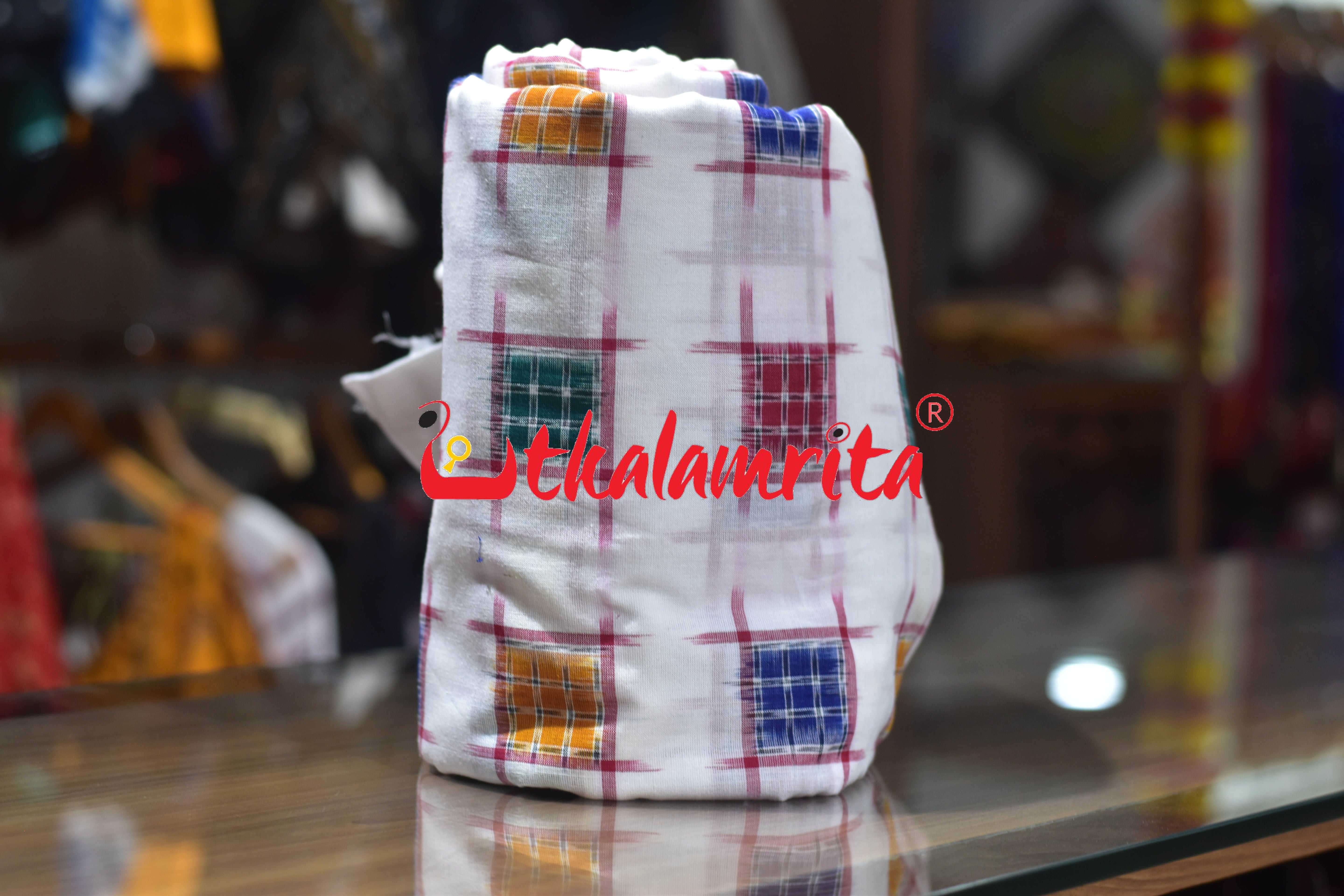 Plain White Small Aswini Sambalpuri Cotton (Fabric)
