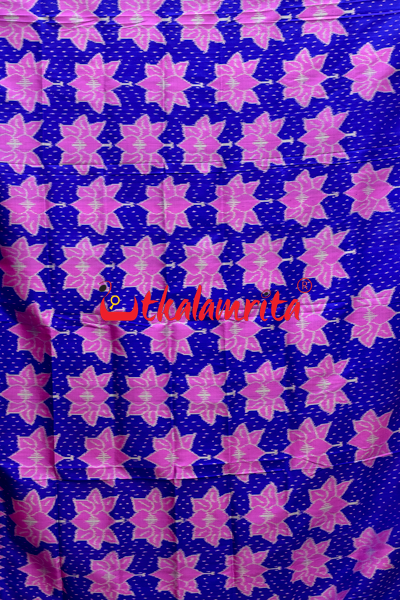 Blue Body Lotus Double Anchal Khandua Silk Saree