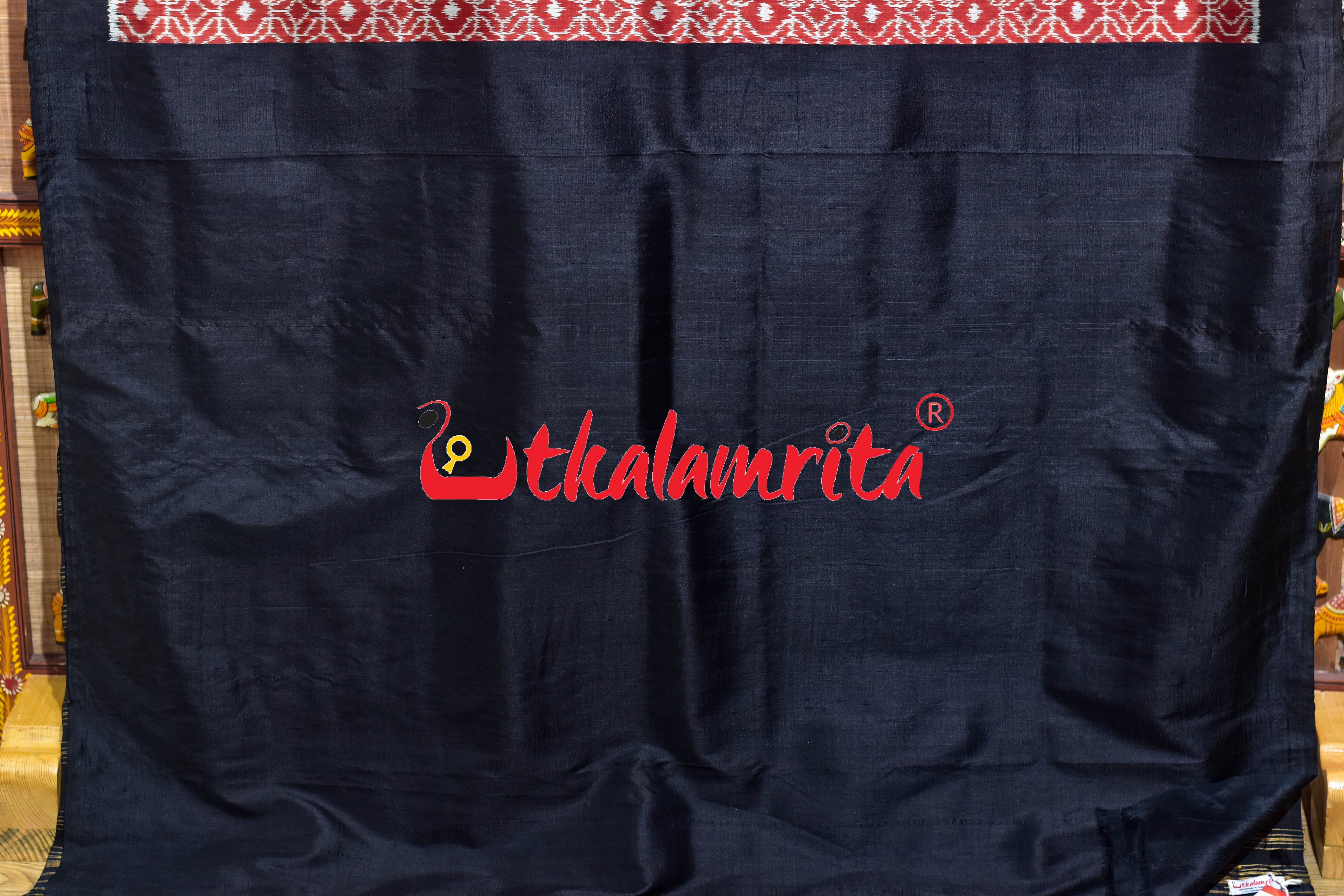 Rust Black Lining Dotted Khandua Silk Saree
