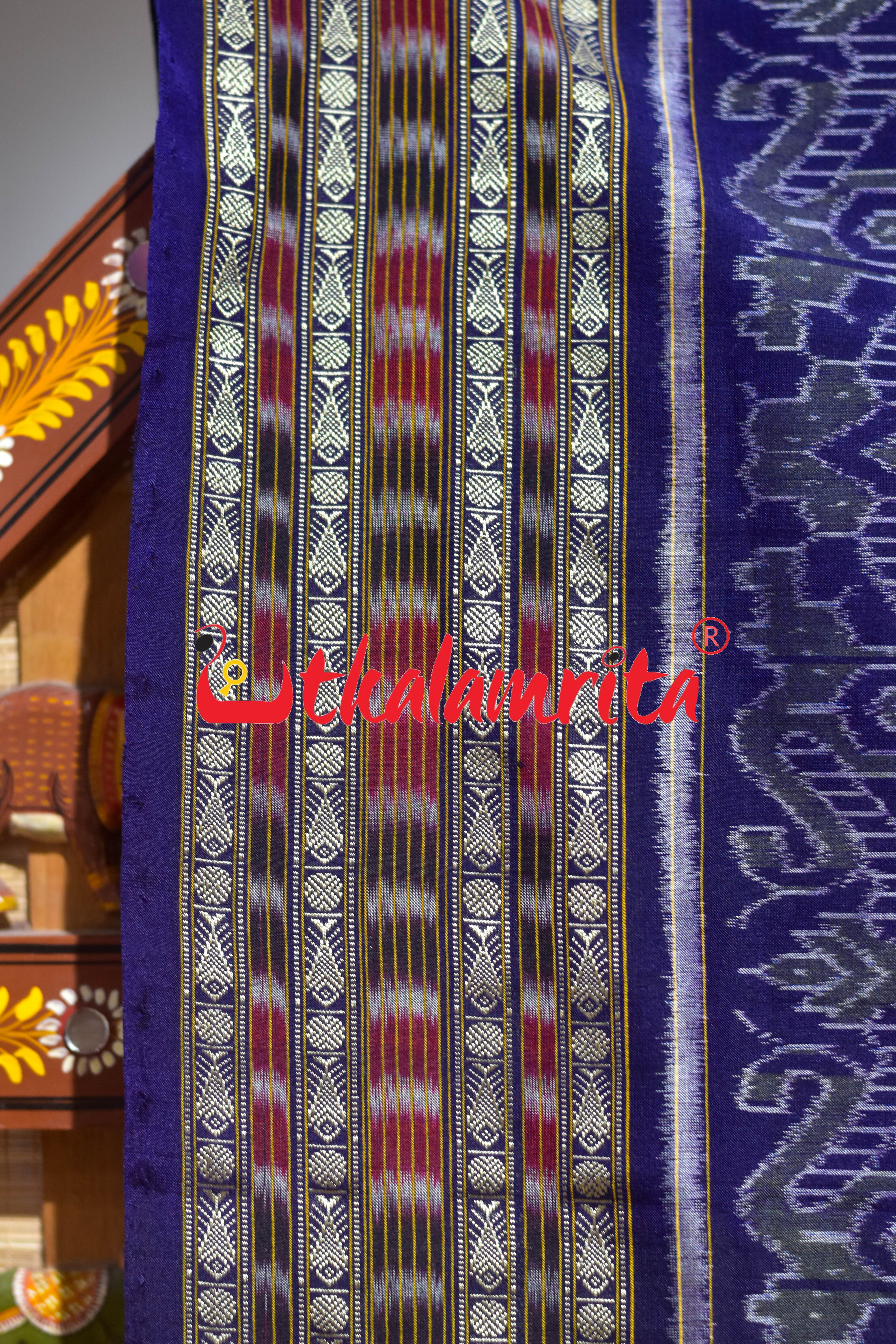 Grey Purple Scot Border Sambalpuri Cotton Saree