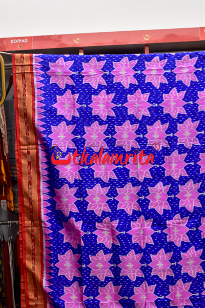 Blue Body Lotus Double Anchal Khandua Silk Saree
